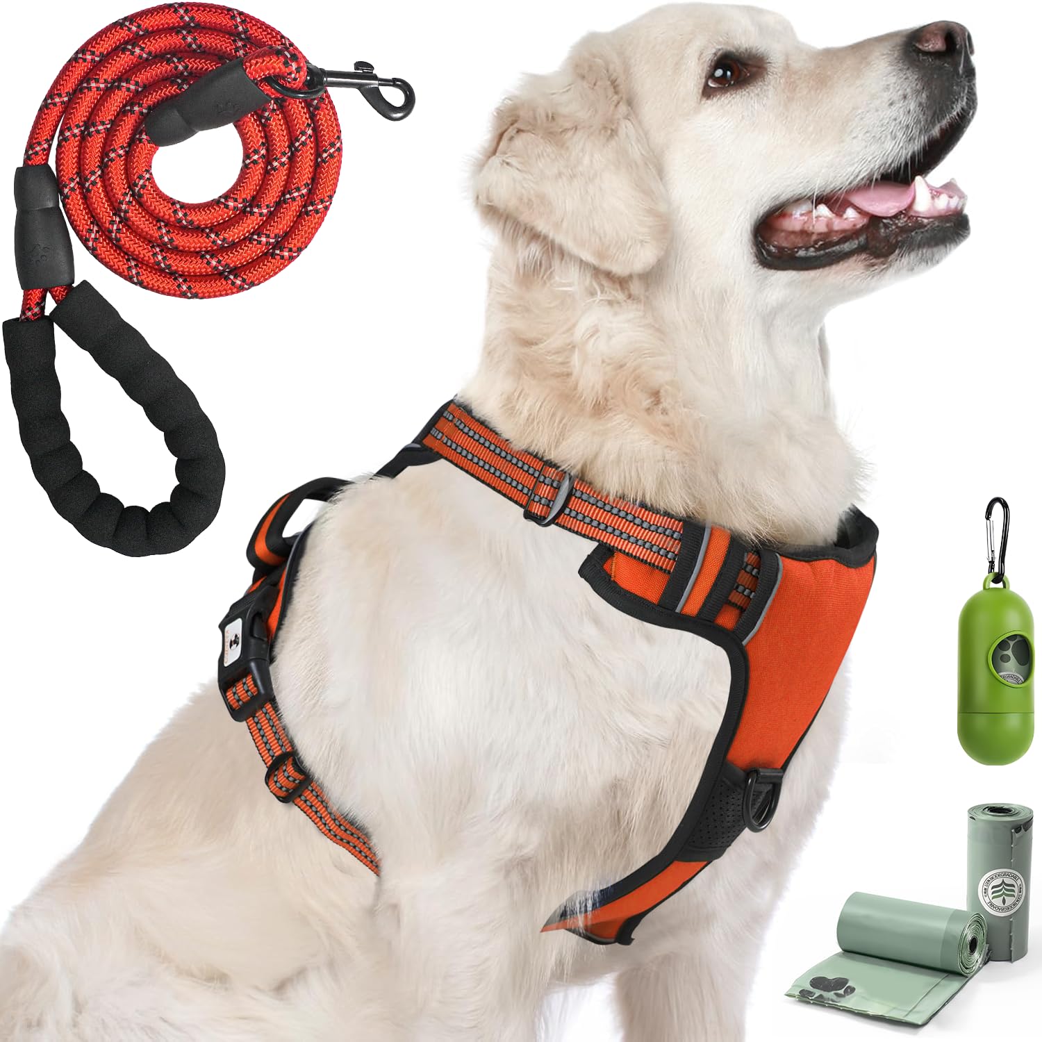 kazazoo Dog Harness, No-Pull Pet Breathable Harness, Adjustable Soft Padded Dog Vest with 2 Leash Clips, Reflective No-Choke Pet