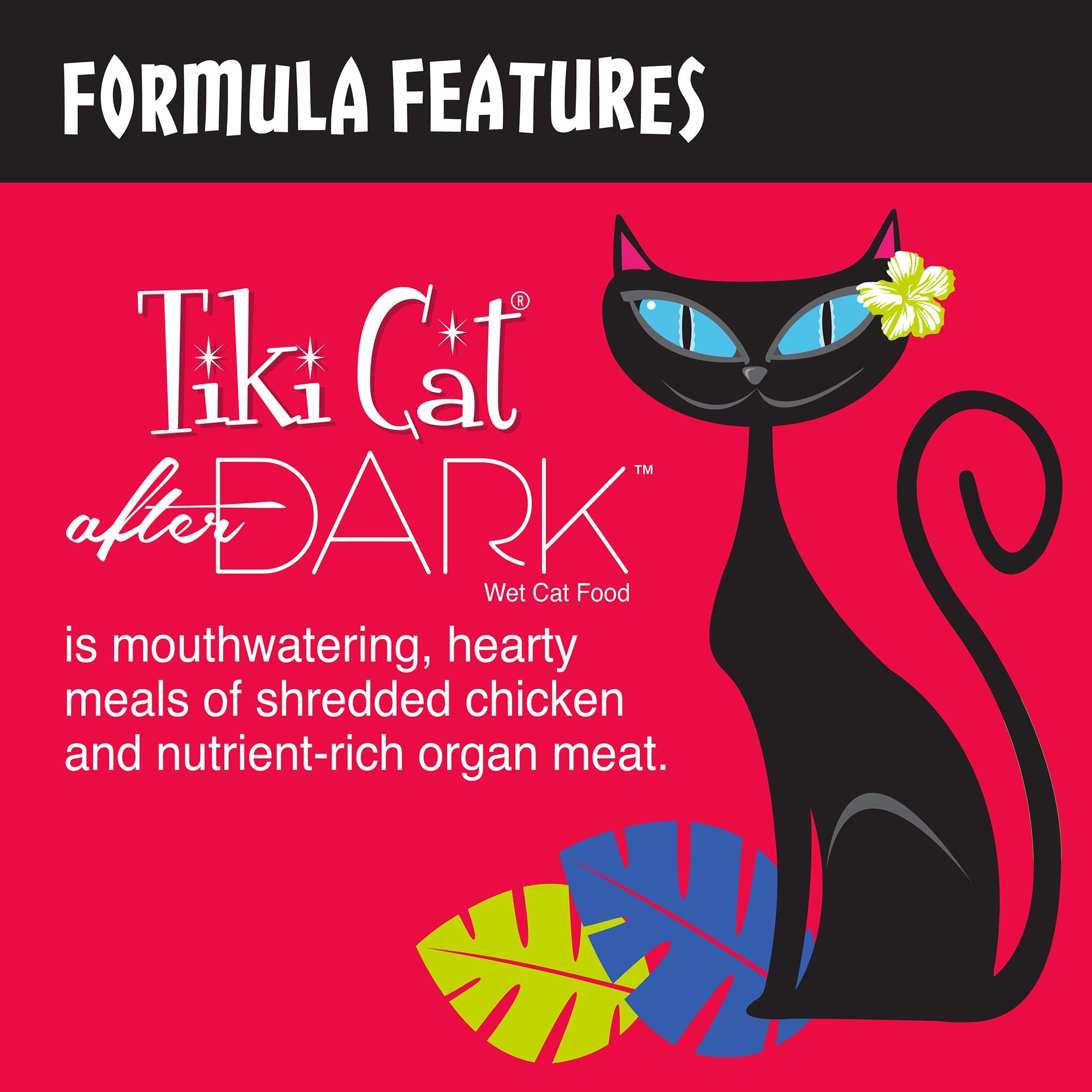 TIKI PETS Cat After Dark Grain-Free, Low-Carbohydrate Wet Food with Real Shredded Meat for Cats & Kittens, 2.8oz, 12pk, Chicken