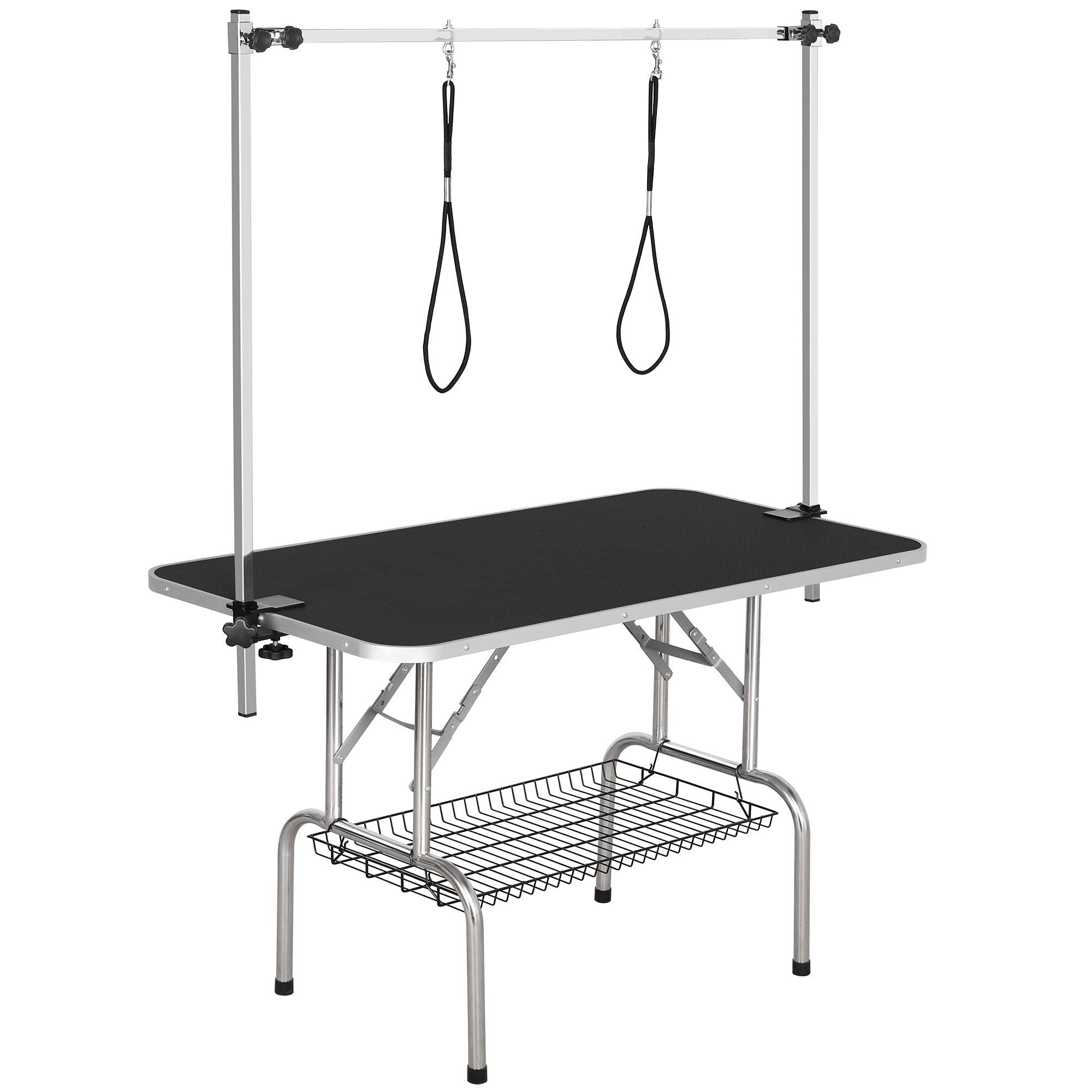 Yaheetech 45-Inch Large Heavy Duty Pet Dog Grooming Table W/Adjustable Overhead Arm, Clamps, Two Grooming Noose, Tray