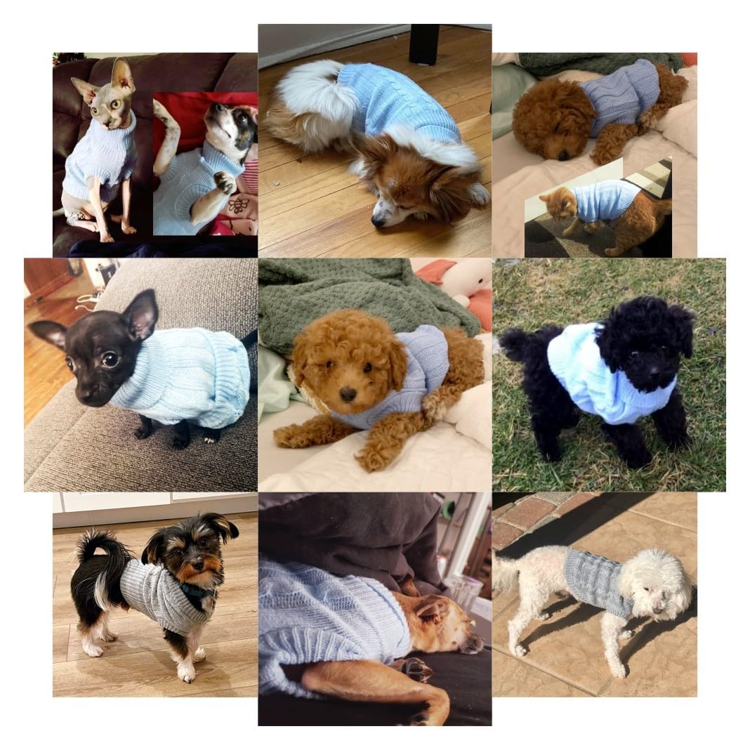 Chborchicen Small Dog Sweaters Knitted Pet Cat Warm Dog Sweatshirt Winter Clothes Kitten Puppy Sweater (Xx-Small, Light Blue)