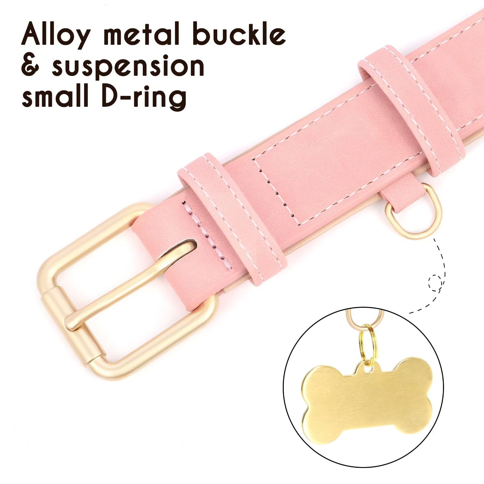 Didog Soft Padded Leather Dog Collar, Adjustable Pink Dog Collars For Medium Dogs With Heavy Duty Metal Buckle And D Ring,Pink,L