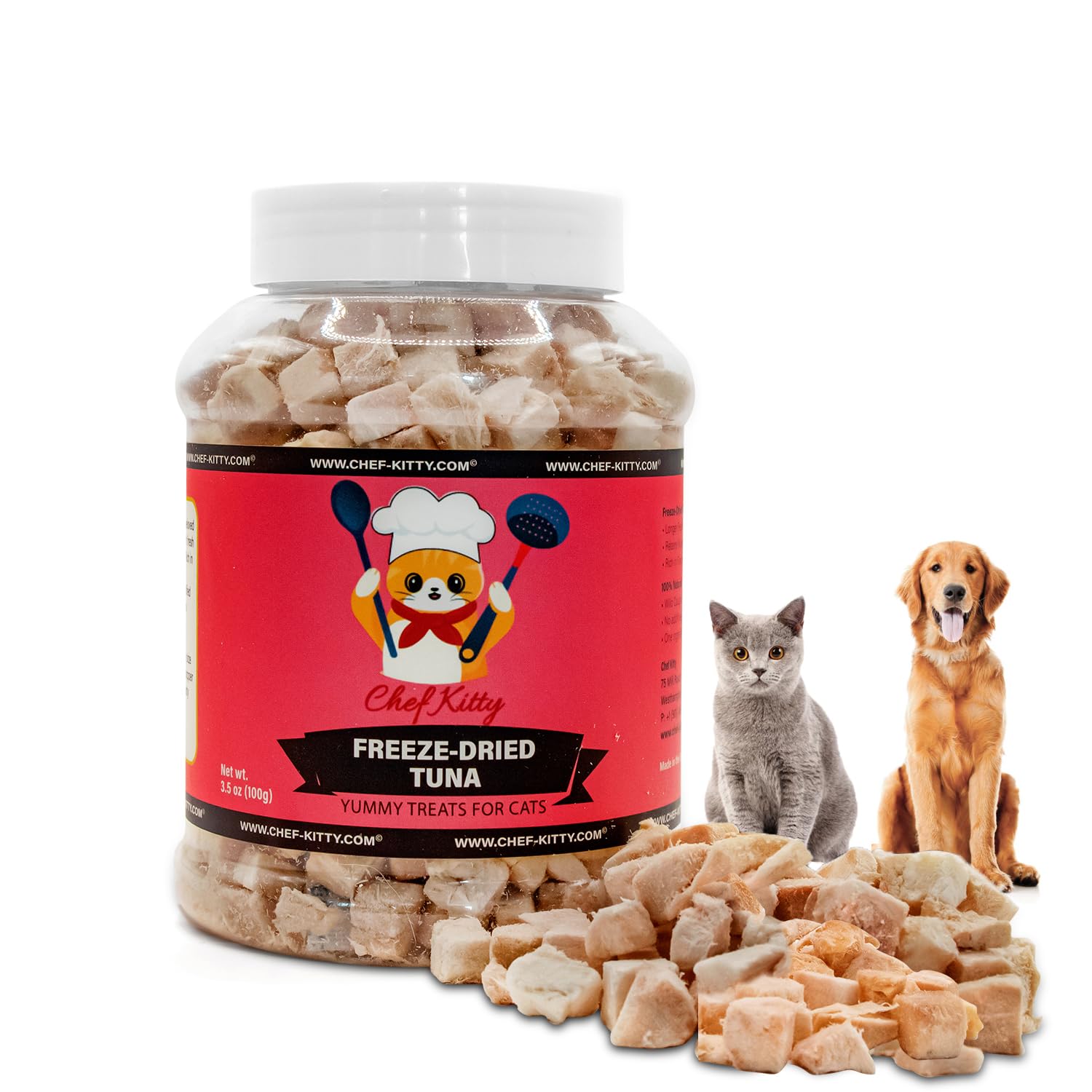 Chef Kitty Freeze-Dried Tuna Treats for Cats & Dogs - 100% Wild Caught, Single Ingredient, High-Protein, Healthy Snack - No Addi