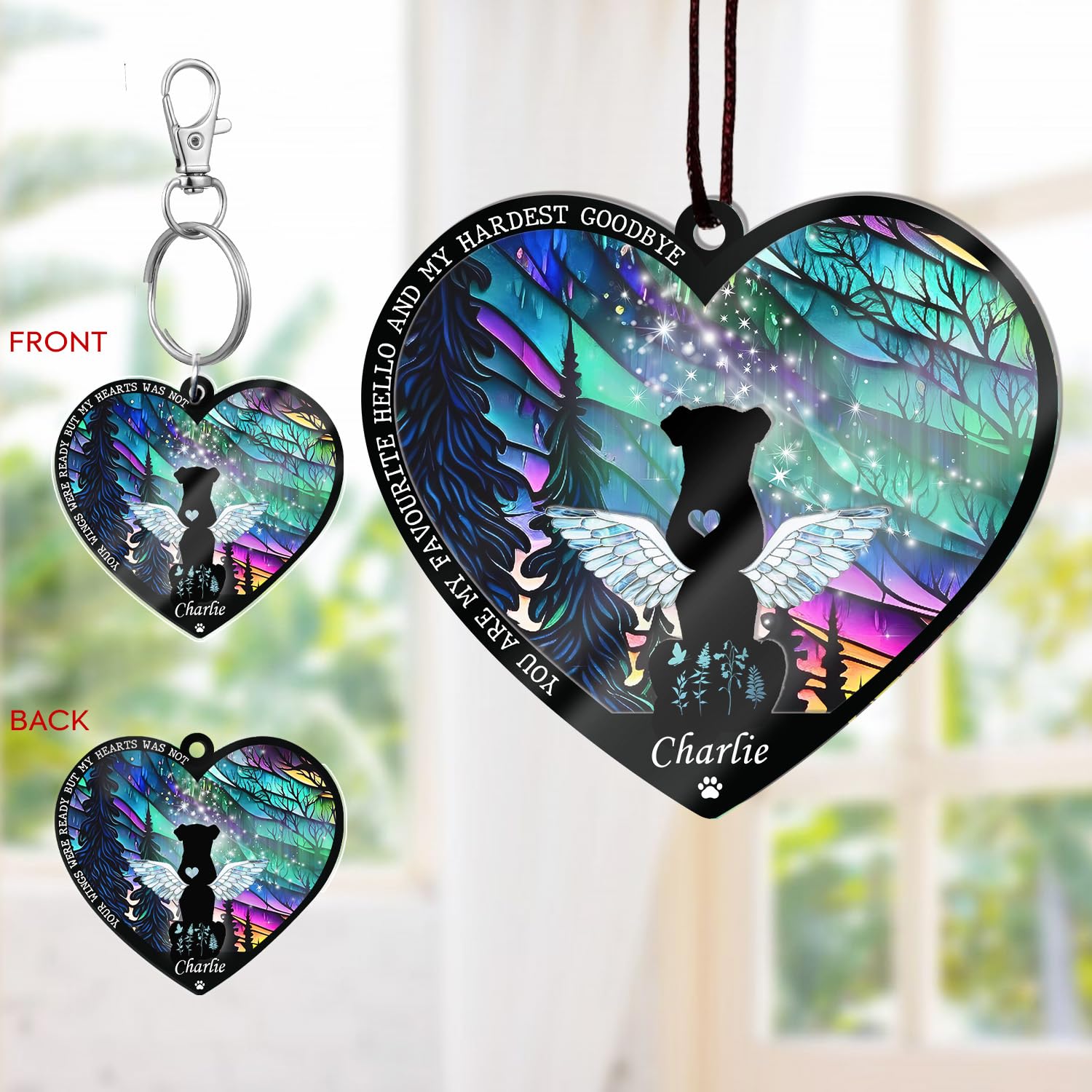 Personalized Dog Memorial Suncatcher, Custom With Name Date Dog Breeds Suncatcher, Pet Loss Sun Catcher, Stained Glass Light Cat