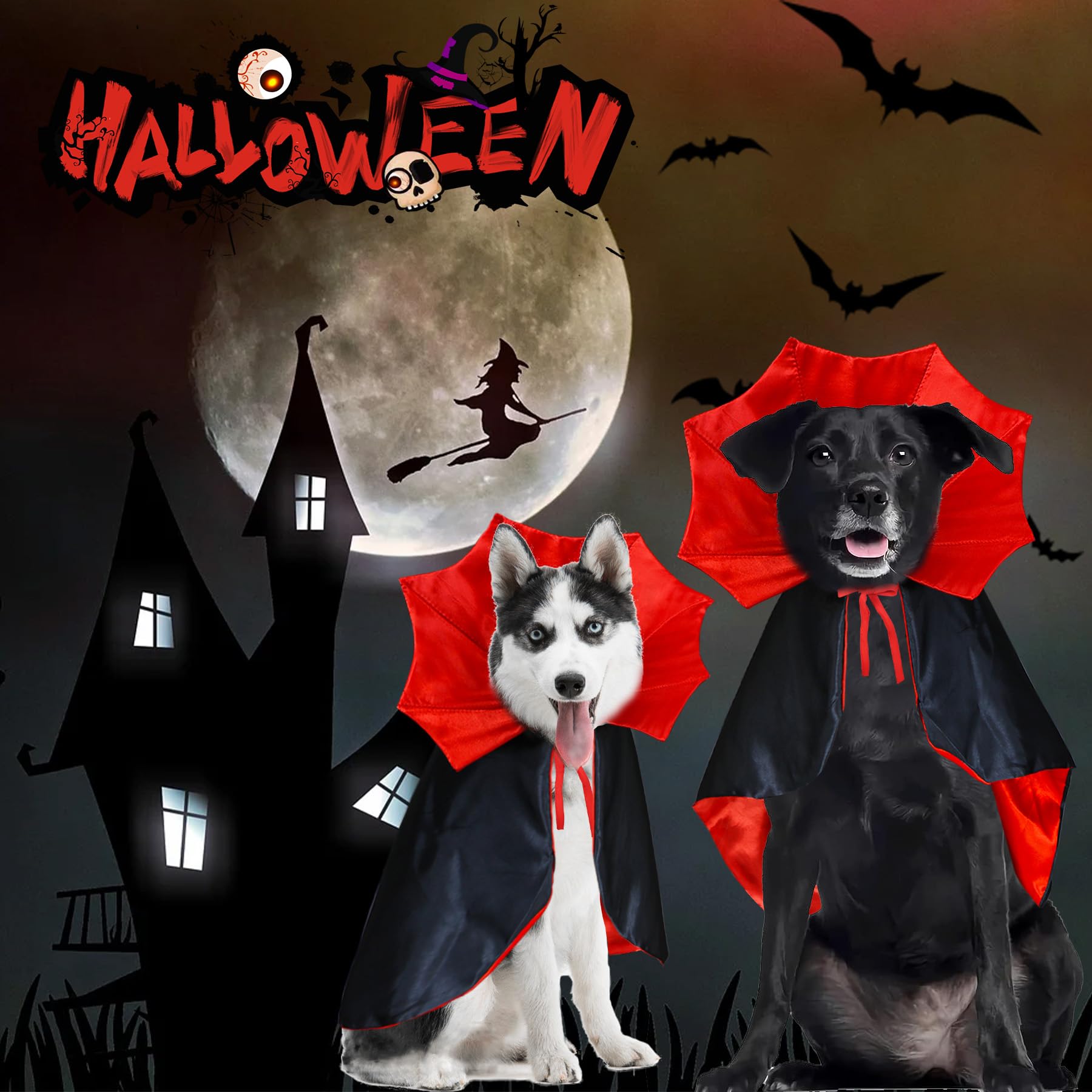 Goyoswa Dog Halloween Costumes, Dog Vampire Cloak Costume Dog Devil Costume Dog Vampire Cloak Cape Halloween Costumes For Small Medium Large Dogs Pets (Large)