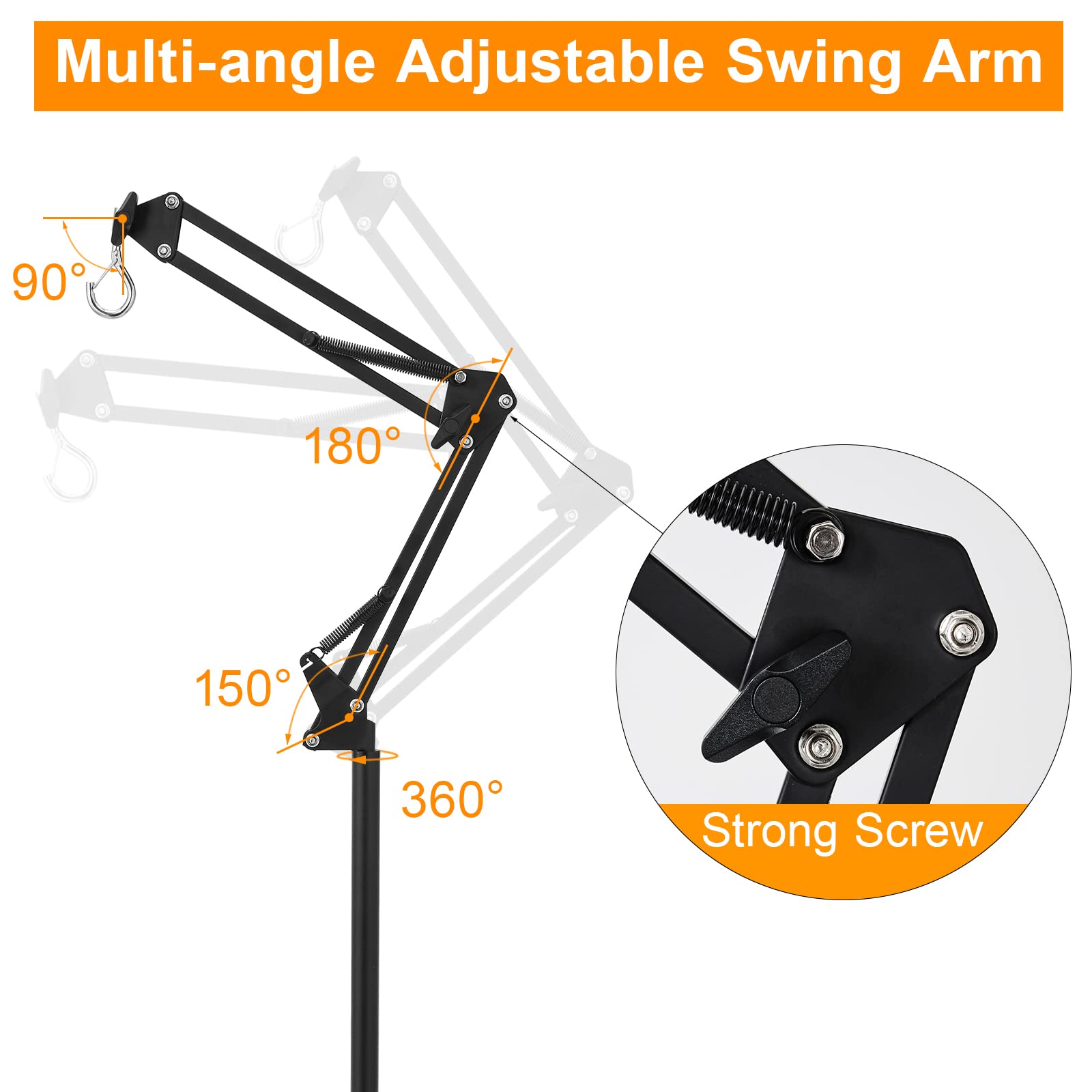 DXOVEEN Reptile Lamp Stand - Adjustable 15.7-74.3" Metal Light Holder for Bearded Dragons, Turtles, Snakes - Black