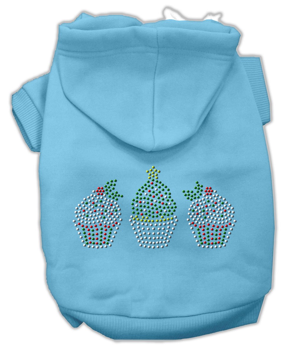 Mirage Pet Products 8-Inch Christmas Cupcakes Rhinestone Hoodie, X-Small, Baby Blue