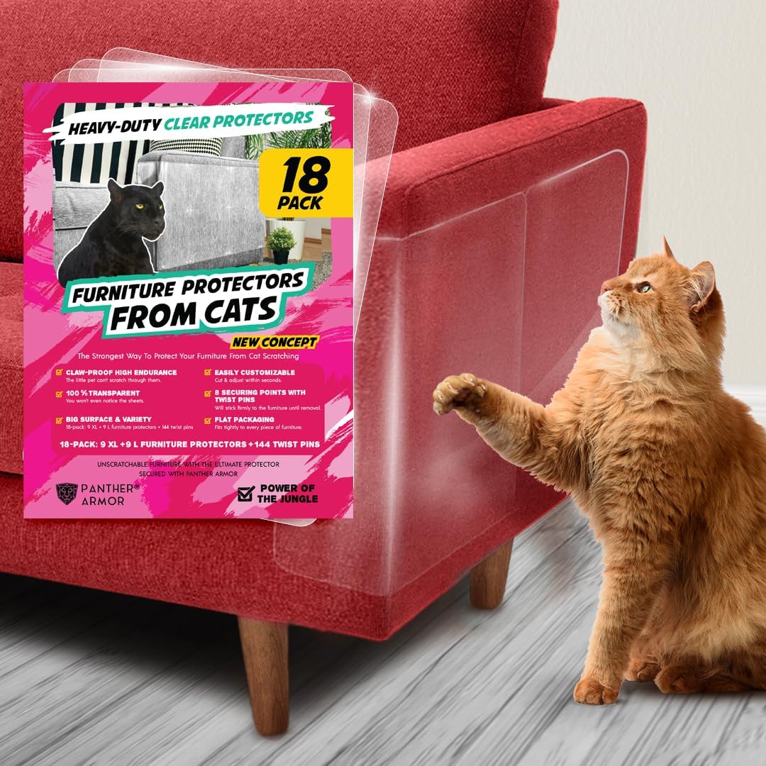 Panther Armor 18-Pack Furniture Protectors From Cats Scratch - Couch Protector For Cats & Dogs - Anti Scratch Furniture Protector - Couch Covers For Protection, For Pets Claws