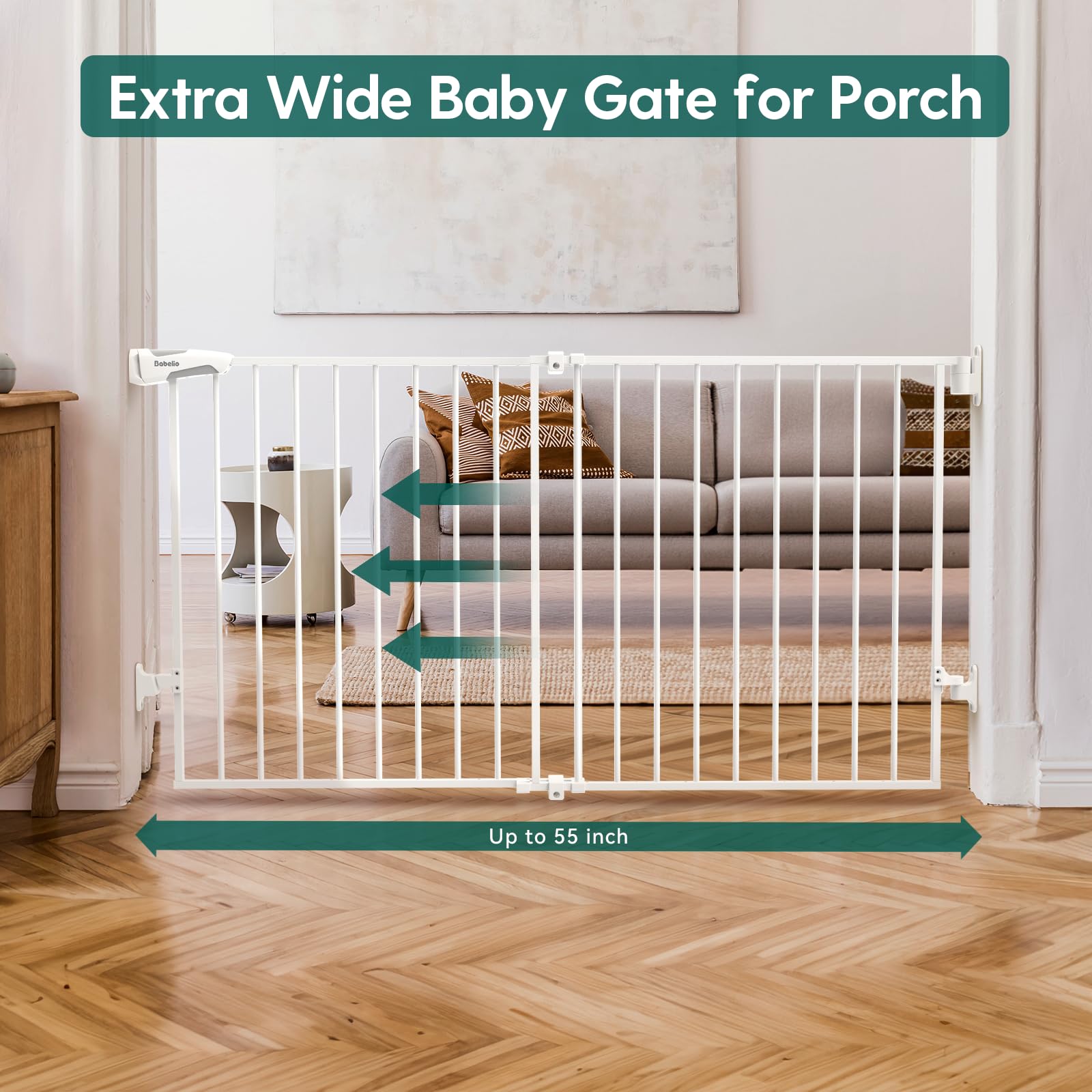 Babelio 31.5-55' No Bottom Bar Baby Gate Extra Wide, 2-In-1 Auto Close Dog Gate For The House, Stairs And Doorways, With Large Walk Thru Door, White