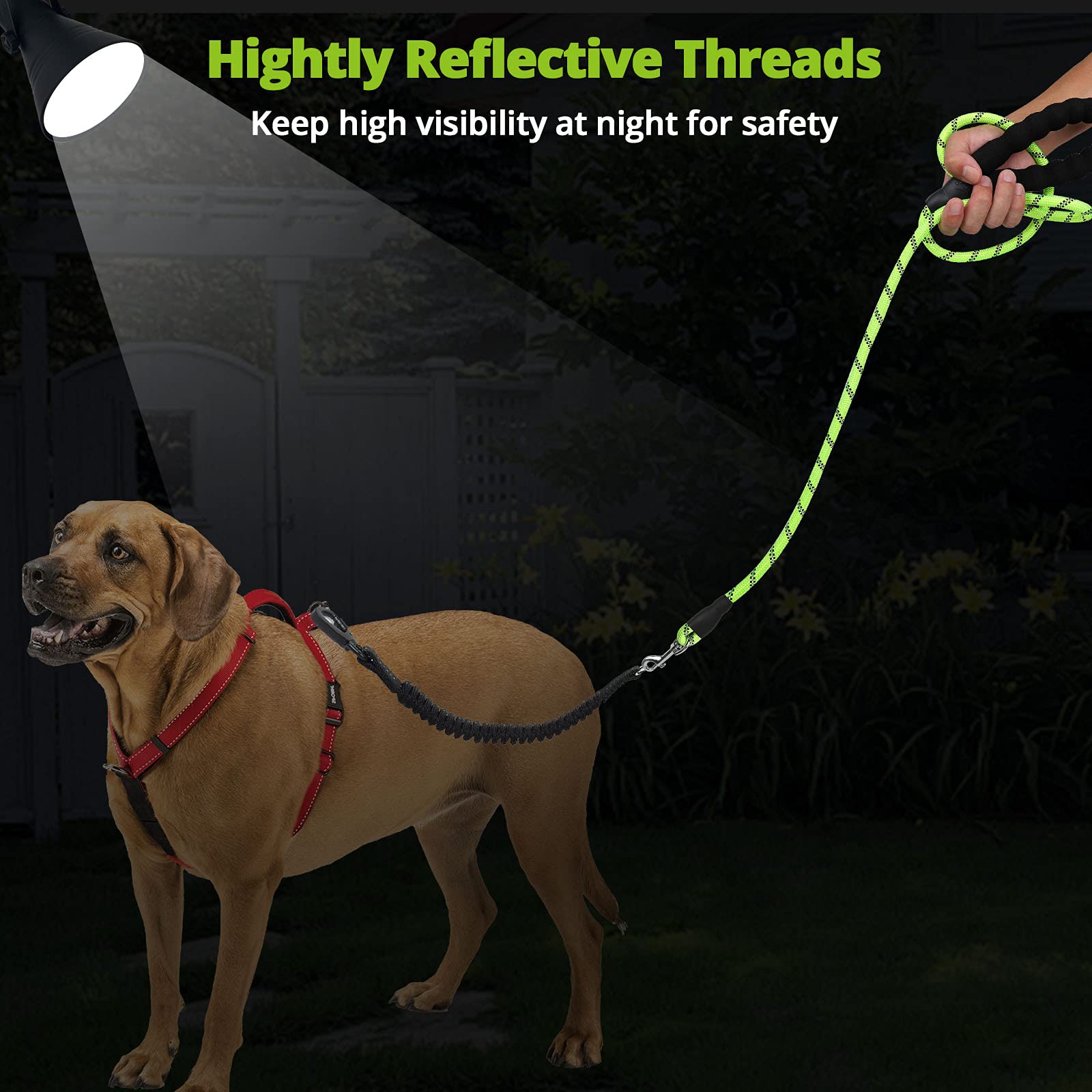 Long Dog Leash 100 Ft: Heavy Duty Rope Leashes For Dogs Training With Swivel Lockable Hook Reflective Threads Bungee And Padded Handle - Dog Lead For Large Small Medium Dogs Outside Walking Hiking