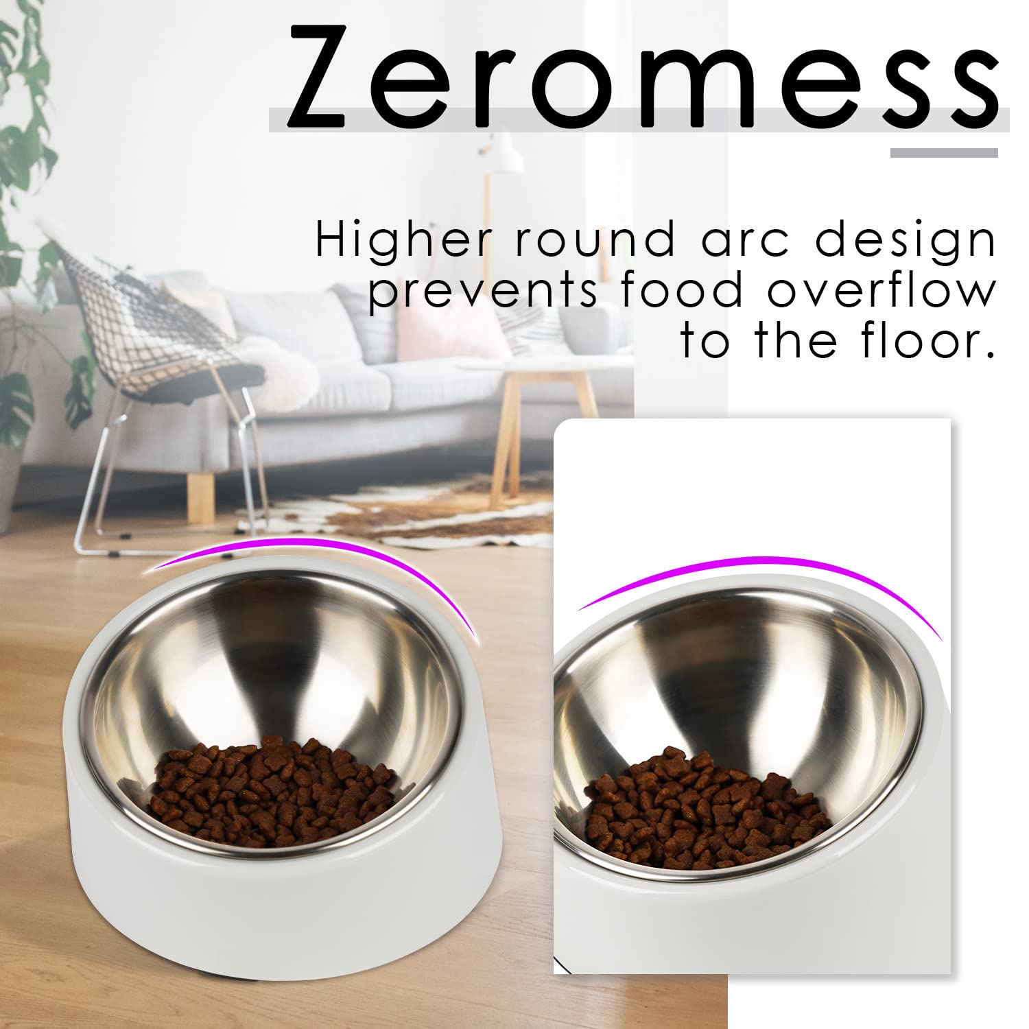 SuperDesign Mess Free 15 Slanted Bowl for Dogs and Cats, Tilted Angle Bulldog Bowl Dog Feeder, Non-Skid & Non-Spill, Easier to R