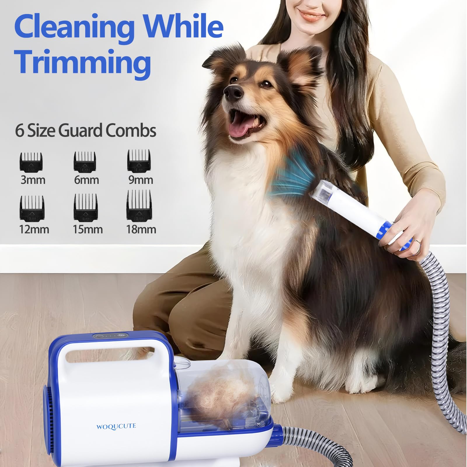 Woqucute Cordless Dog Grooming Vacuum Kit, 11000Pa Dog Vacuum For Shedding Grooming With Clipper, Trimmer, Nail Grinder, Low Noi