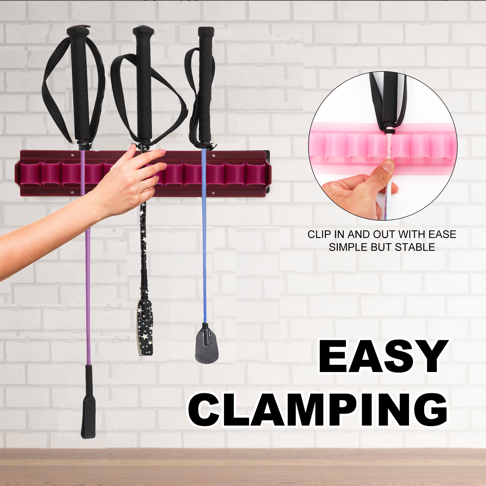 Gtainsoil Horse Whip Crop Holder Rack Wall Mounted Bracket Hanger Horse Trailer Accessories for Tack Room (Pink)