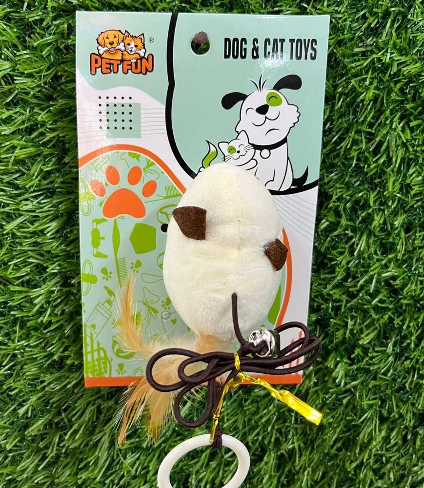 Premiumav Velvet Stuart Plush Cat Toy With Feathers & Bell  Soft Velvet Fabric Interactive Elastic Cat Toy For Kittens & Adult 