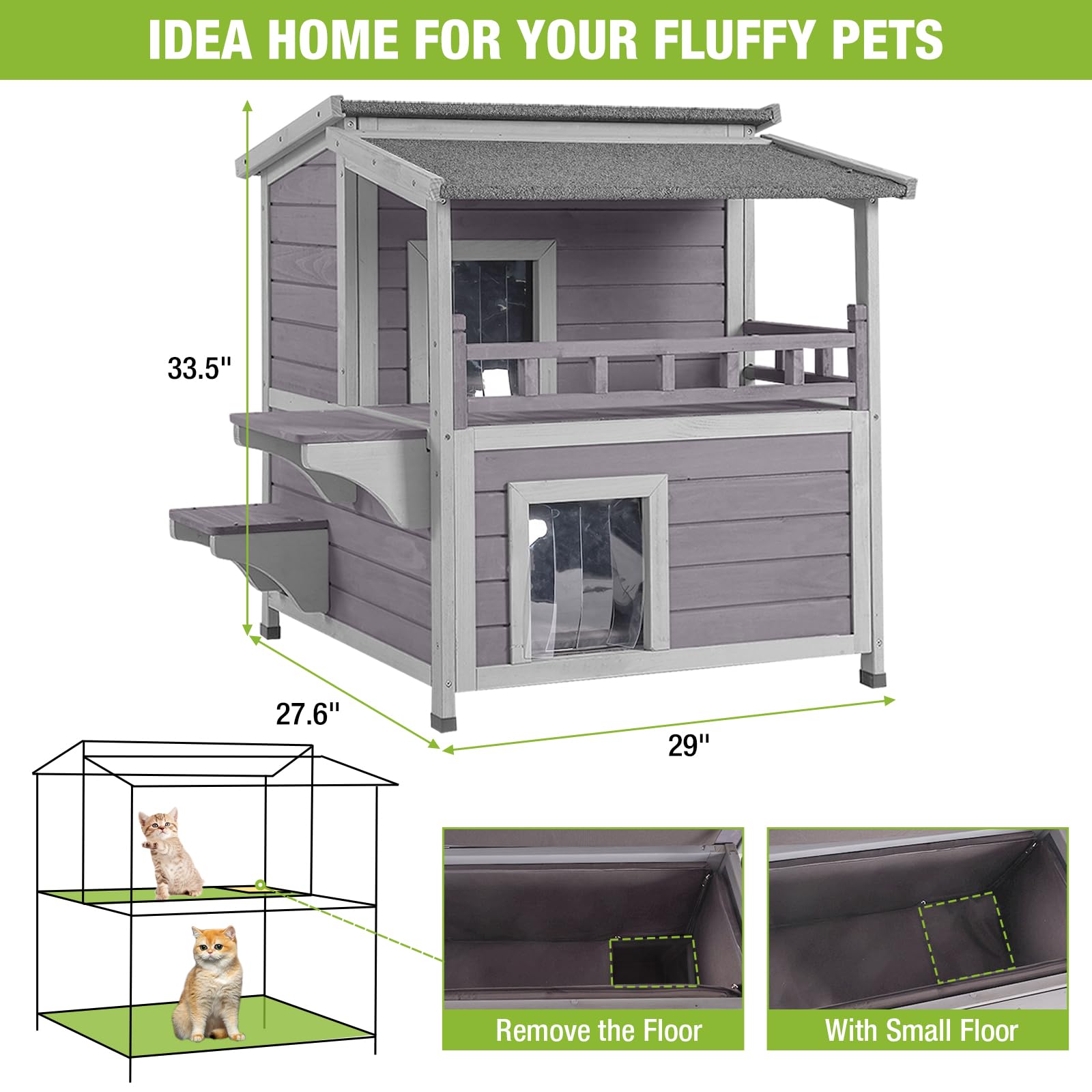 Cat House Outdoor 100% Insulation Feral Kitty Shelter With Insulated Liner For Winter,Waterproof Heated Cat Condo
