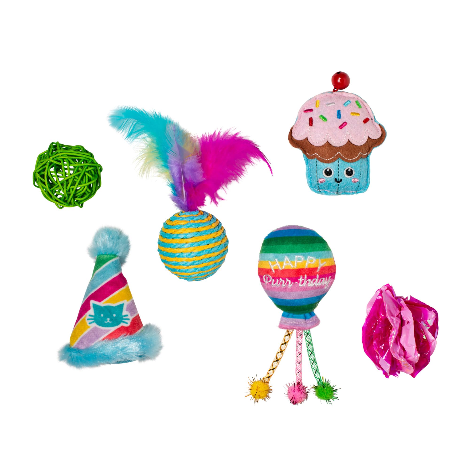 Fringe Studio Happy Purr-THDAY, Set of 6, Multipack Cat Toy Set, Pet Shop Collection (610007)