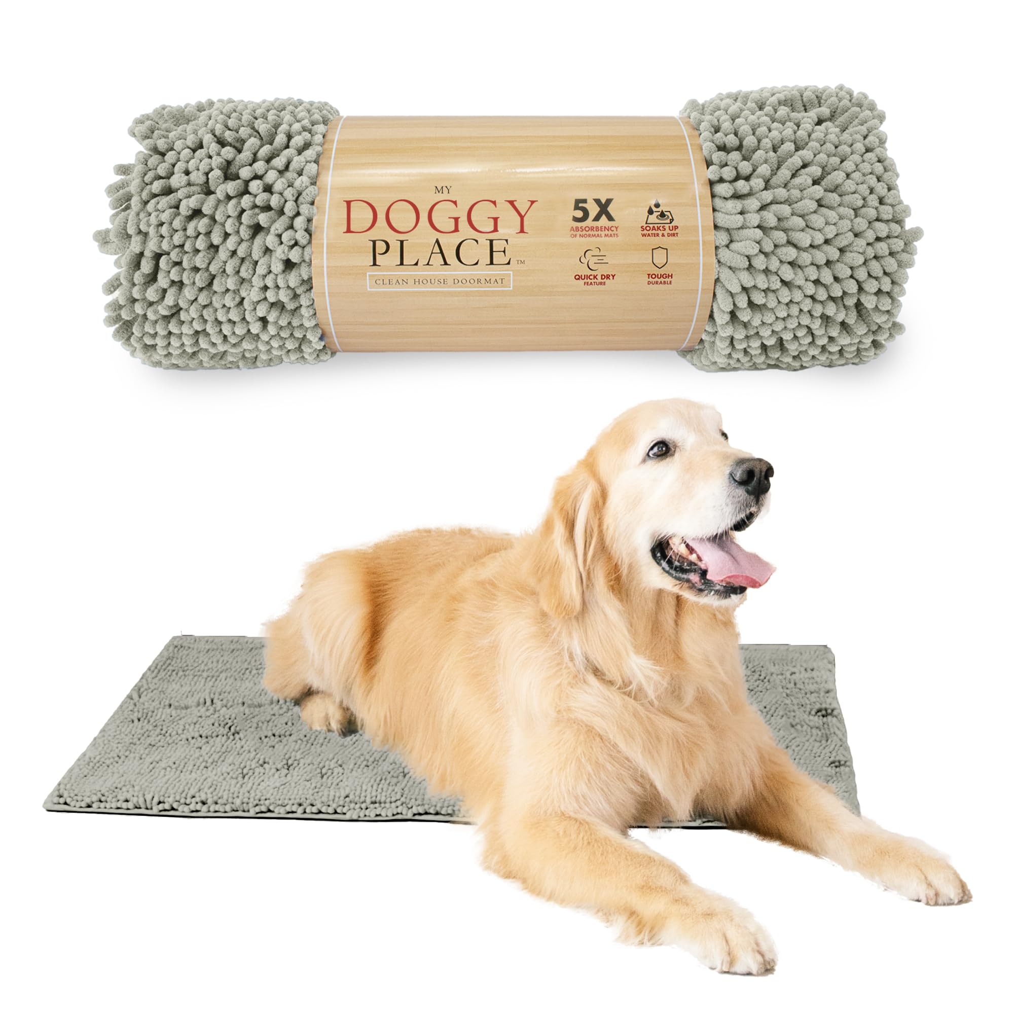 My Doggy Place Microfiber Dog Mat for Muddy Paws, 36 x 26 Light Grey - Absorbent and Quick-Drying Dog Paw Cleaning Mat, Washer a