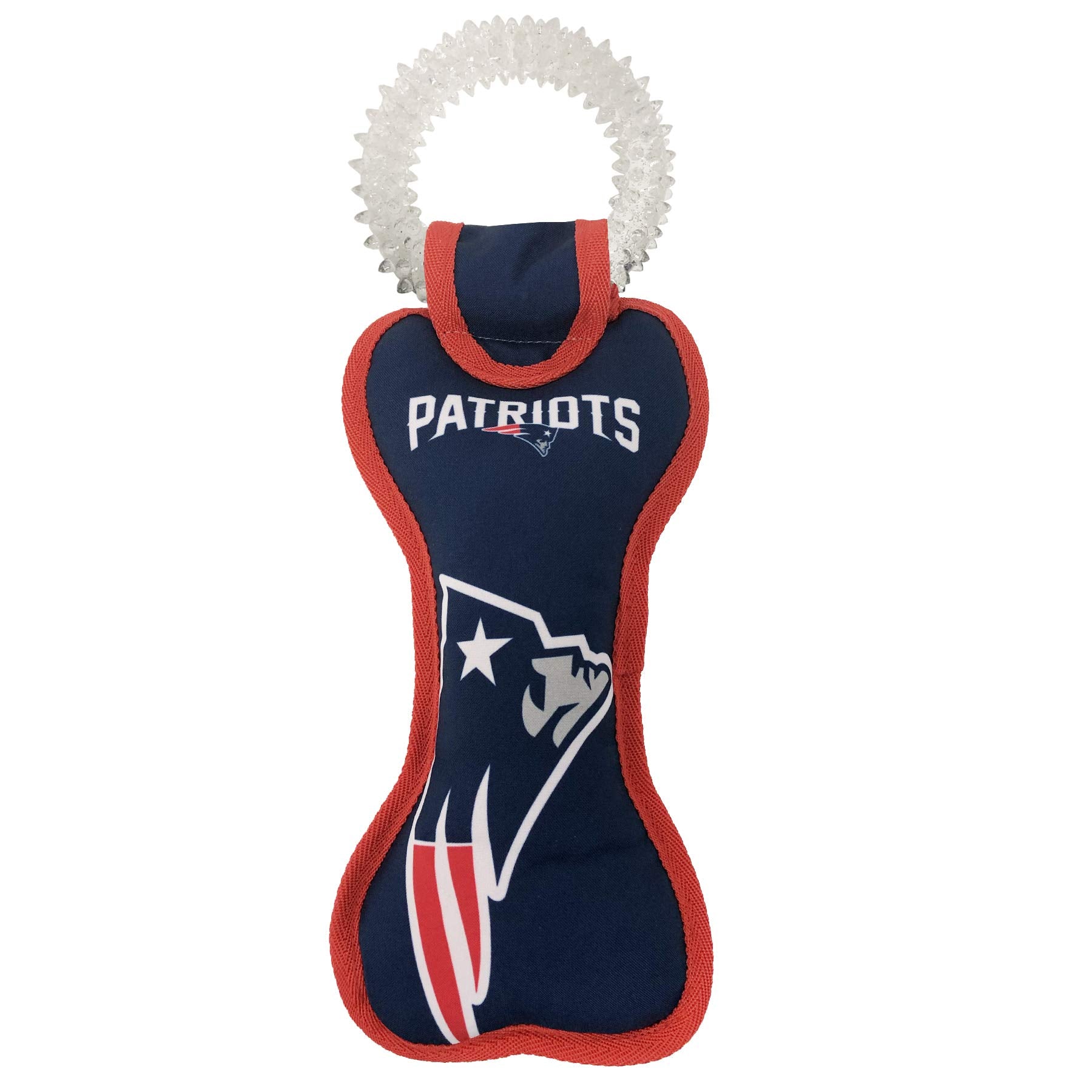Pets First NFL New England Patriots Dental Dog TUG Toy with Squeaker. Tough PET Toy for Healthy Fun, Teething & Cleaning Pets T