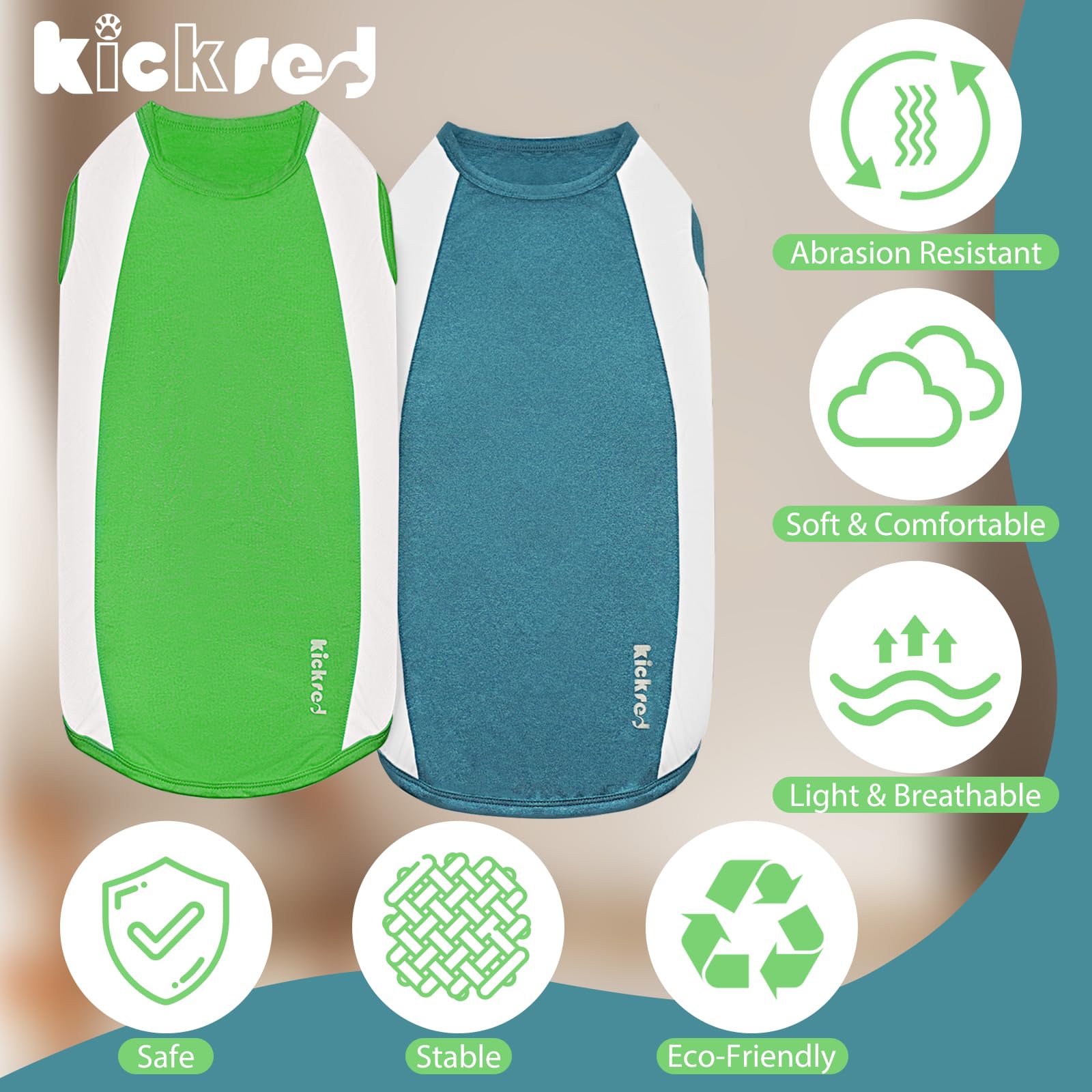 Kickred 2 Pack Dog Shirts, Breathable Dog Clothes, Summer Sun Protection Pet Sleeveless Vest, Lightweight Stretchy Tank Top T-Sh