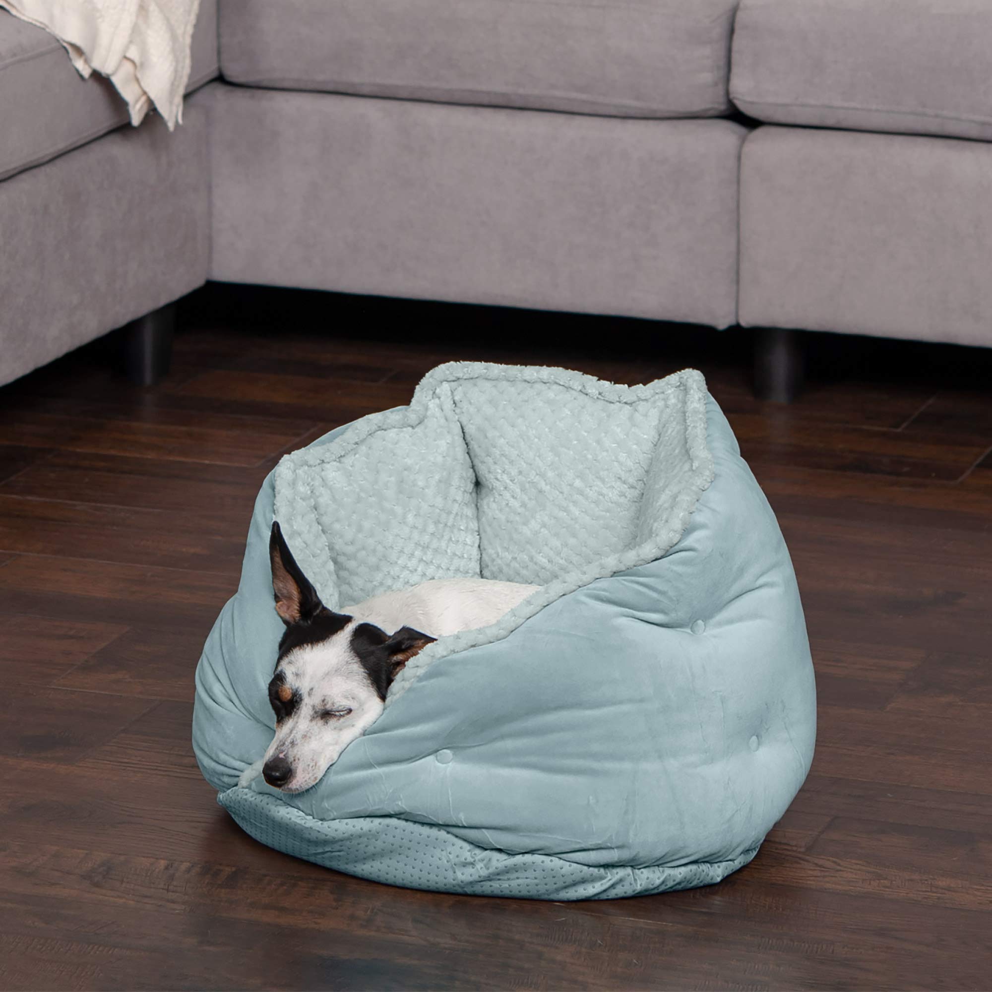 Furhaven 18 Round Pet Bed for Indoor Cats & Small Dogs, 100% Washable, For Pets Up to 14 lbs - Minky Plush & Velvet Hug Bed - Aq