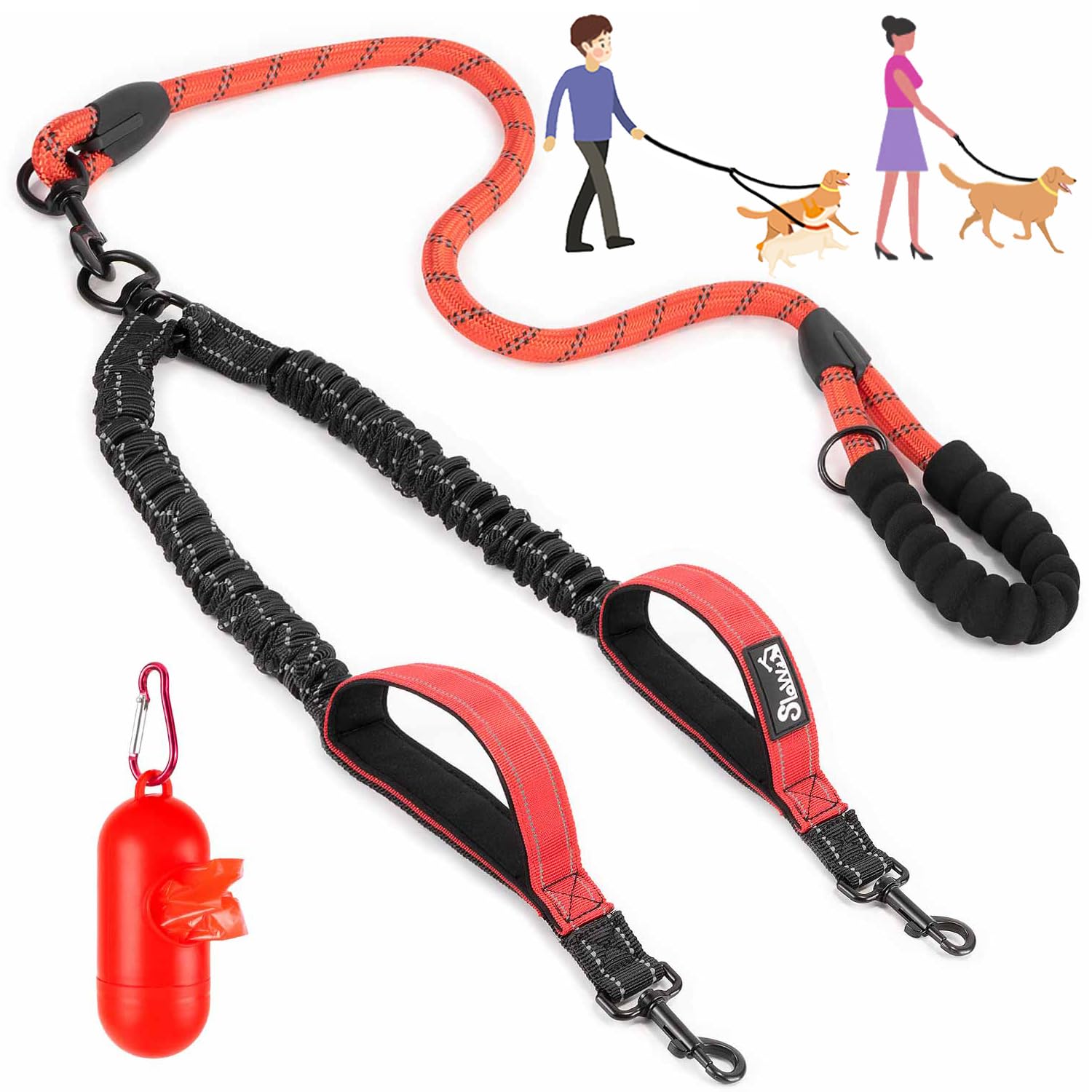 Lukovee Double Dog Leash, No Tangle 360 Swivel Heavy Duty Reflective Lead With Two Padded Handles Dual Dog Splitter, Comfortable
