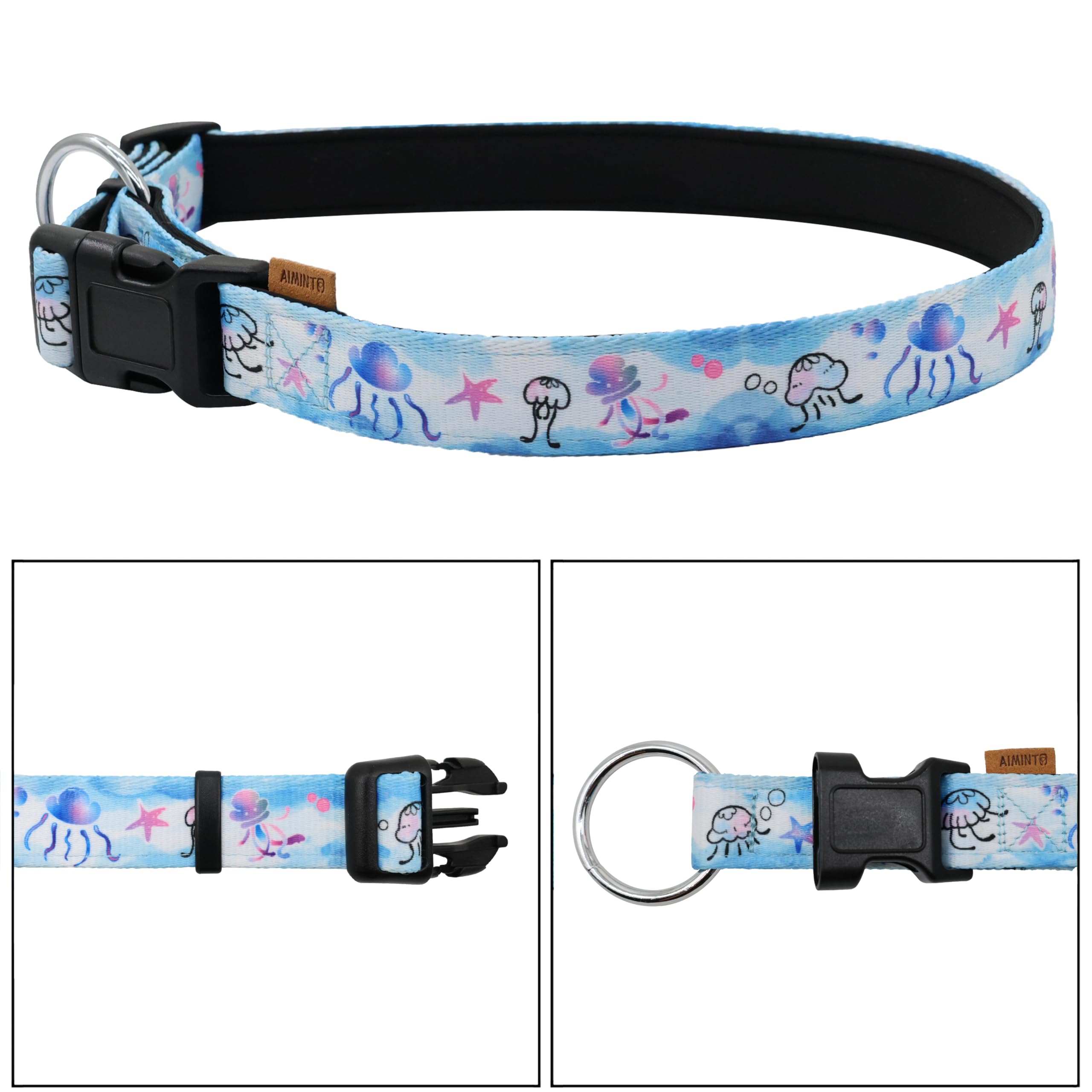 Aiminto Dog Collar, Cute Jellyfish In Ocean Pattern, Neoprene Padded And Adjustable Collar With Quick Release Buckle, Reinforced