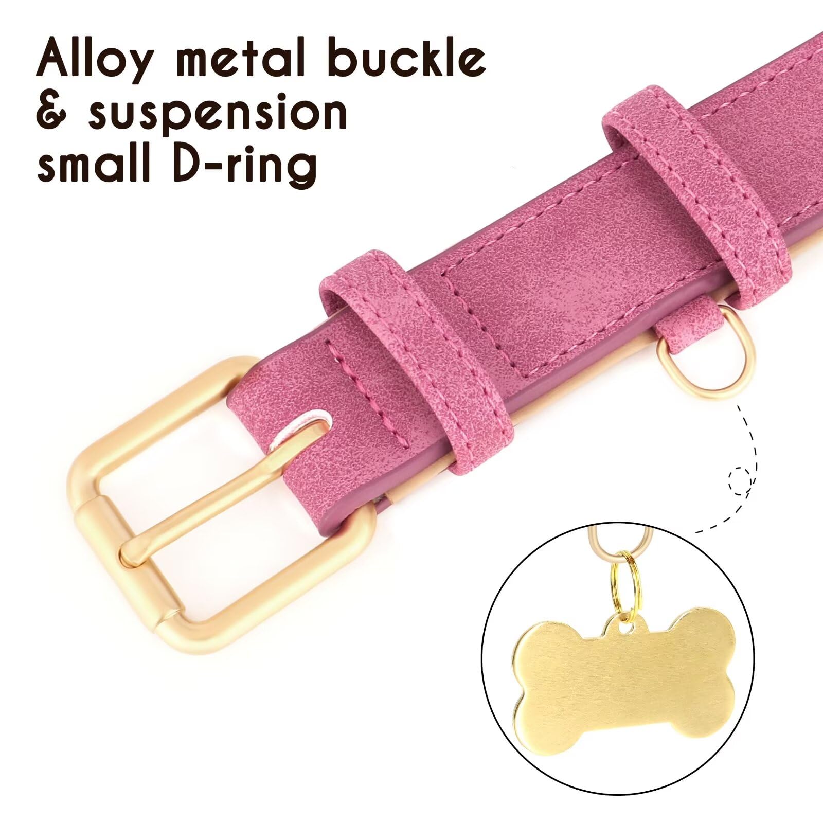 Didog Soft Padded Leather Dog Collar, Adjustable Dog Collars For Small Dogs With Heavy Duty Metal Buckle And D Ring, Hot Pink,S
