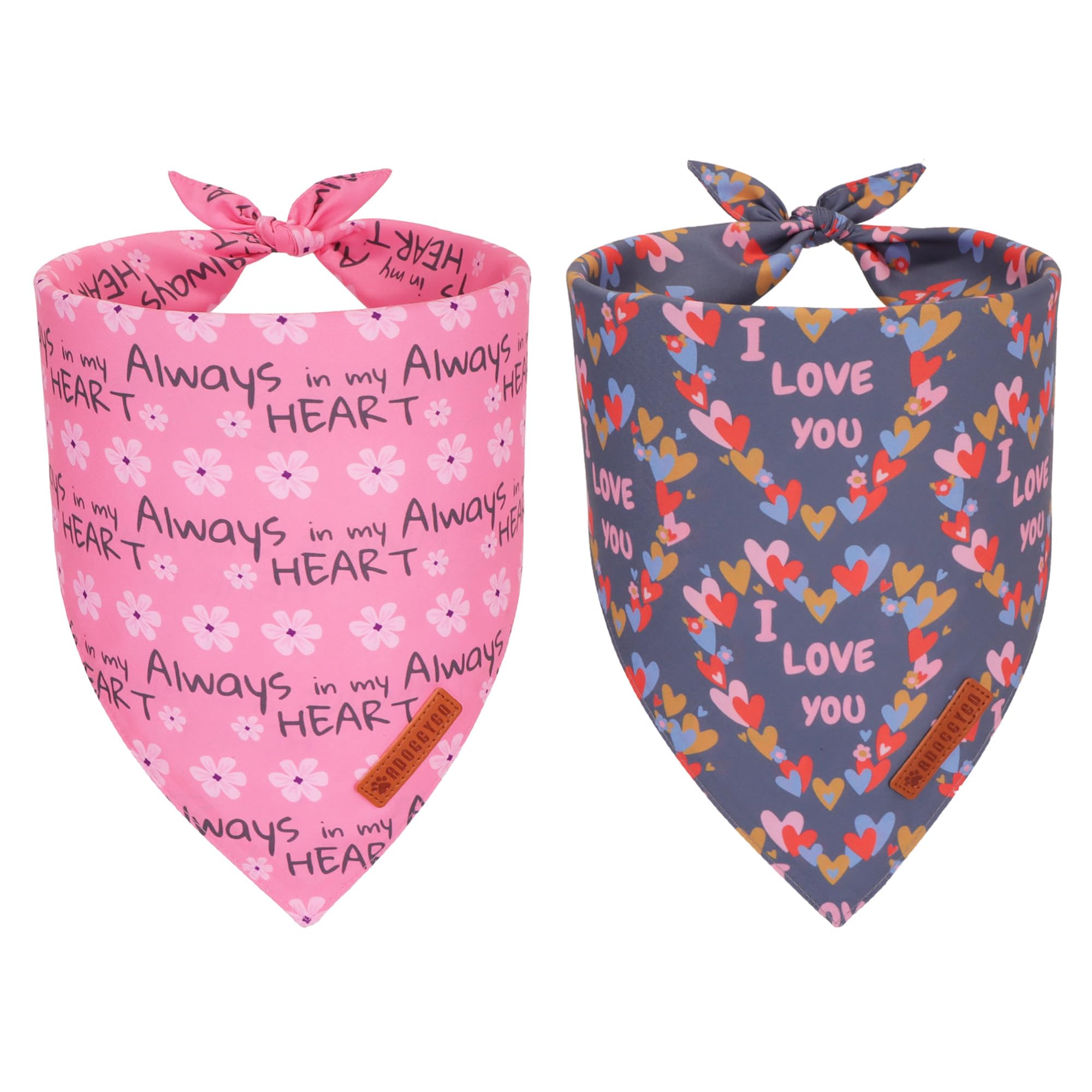 ADOGGYGO Valentine Dog Bandanas, Heart Love Floral Pet Scarf, Multi Size Offered, Pink Blue Pet Valentine Bandana for Large and 