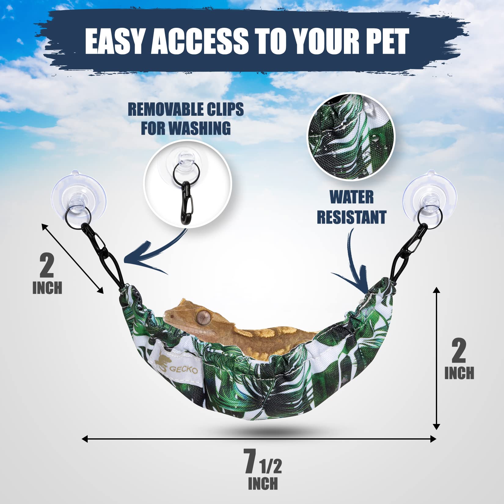 Generic Crested Gecko Tank Accessories - Reptile Hammock, 100% Polyester, 7.5"x2", Tie Dye with Suction Cups