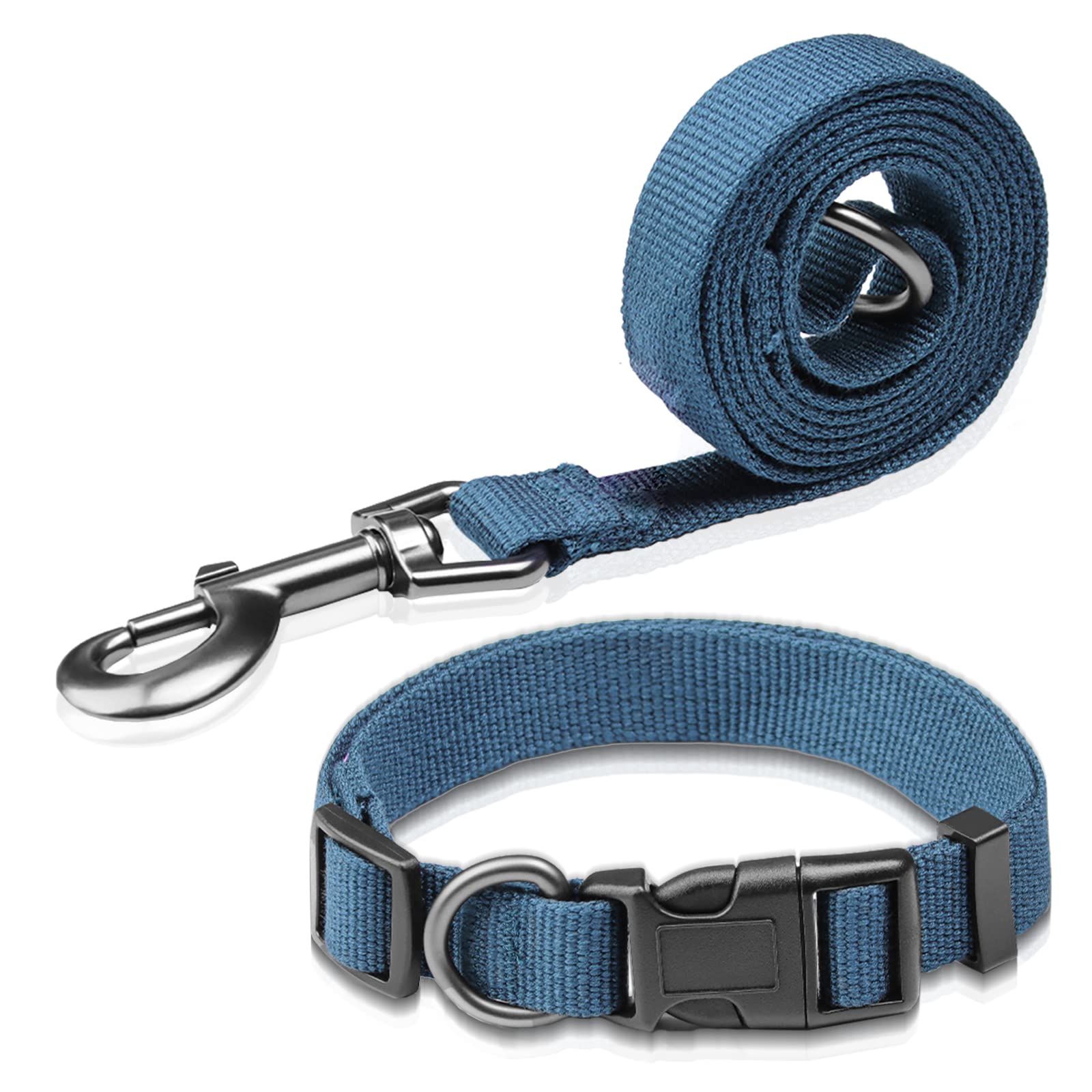 Peacock Blue Dog Collar And Leash Set For Small Dogs Soft And Breathable Of 90% Rayon From Bamboo And 10% Polyester Comfortable 