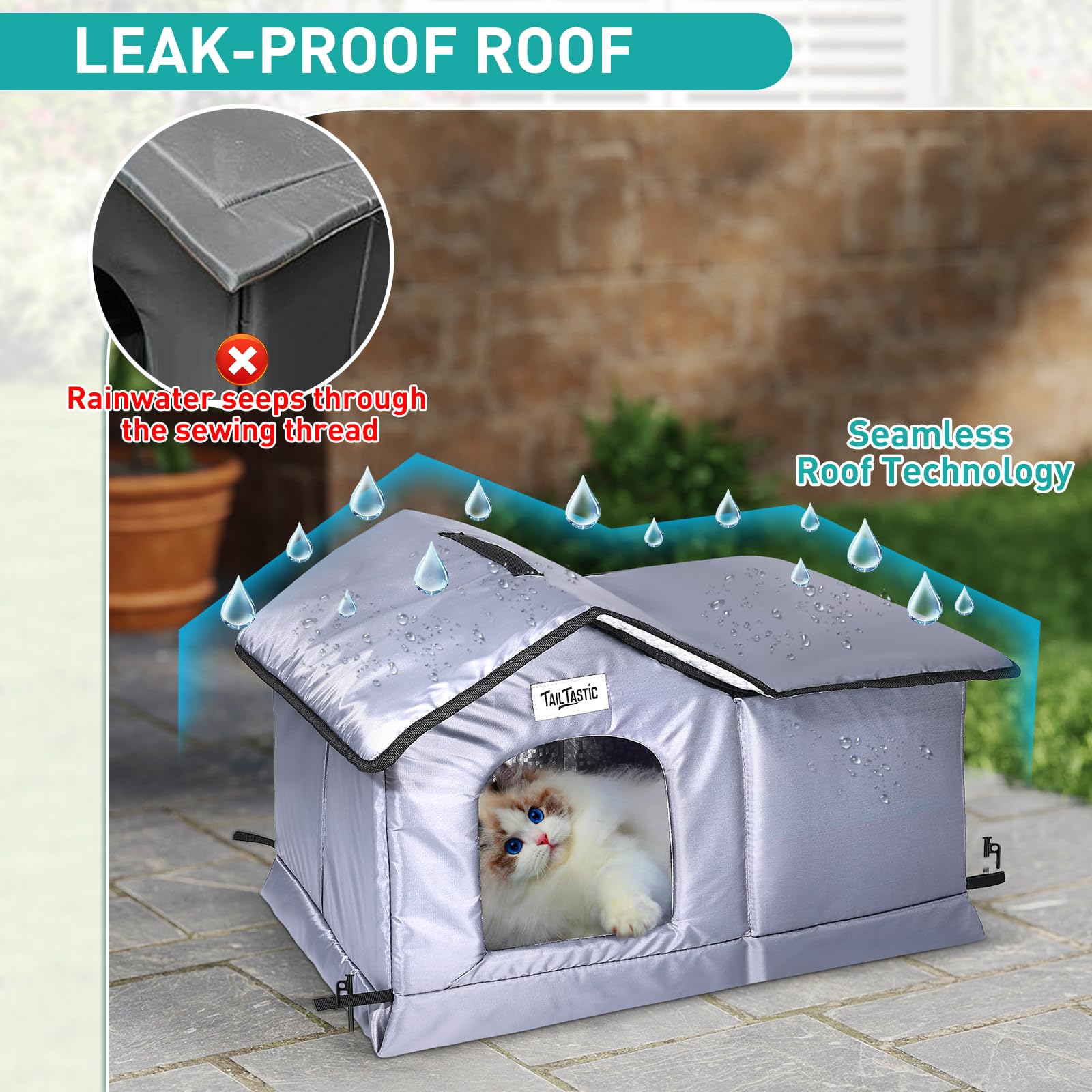 Tailtastic Weatherproof & Insulated Outdoor Cat House - Seamless Base Stays Dry,Easy Assembly, Warm Shelter for Community/Outdoo