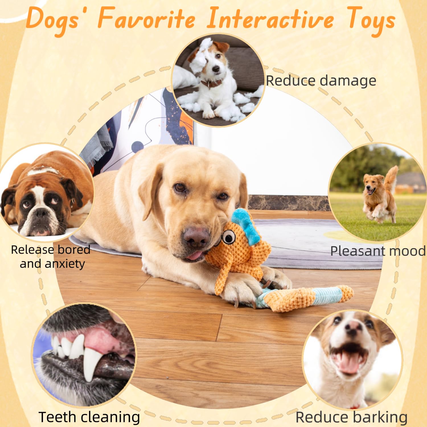 BIKIISEN Interactive Dog Toys for Boredom, Plush Crinkle Squeaky Dog Toys, Tug of War Dog Toys, Dog Chew Toys, Dog Puzzle Toys f