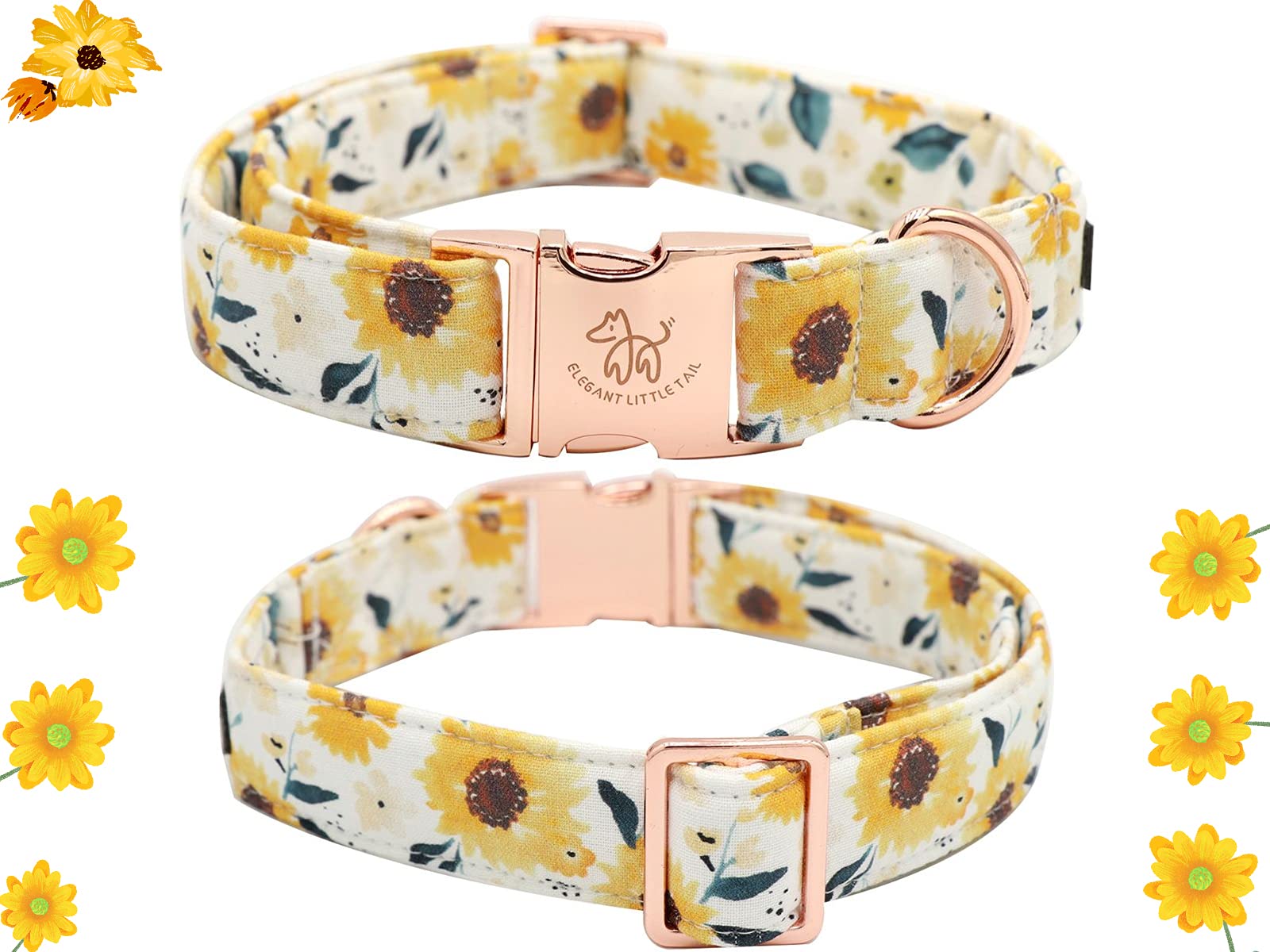 Elegant Little Tail Sunflower Print Dog Collar, Girl Dog Collar With Bow Adjustable Soft Bow Tie Dog Collars For X-Large Dogs
