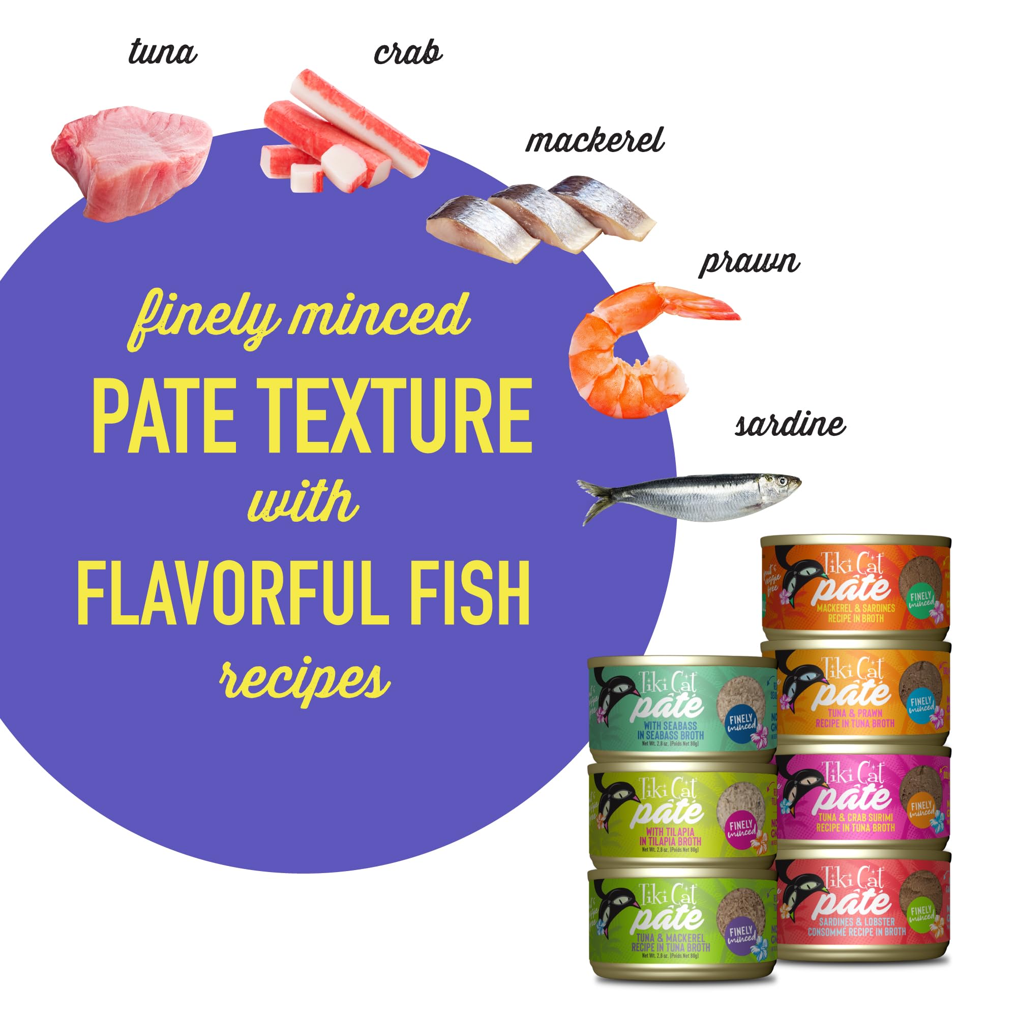 Tiki Cat Fish Favorite Pate, Ultimate Variety Pack, 24 Servings of 7 Delicious Recipes, Wet Cat Food Mega Pack, 2.8 oz. Can (24