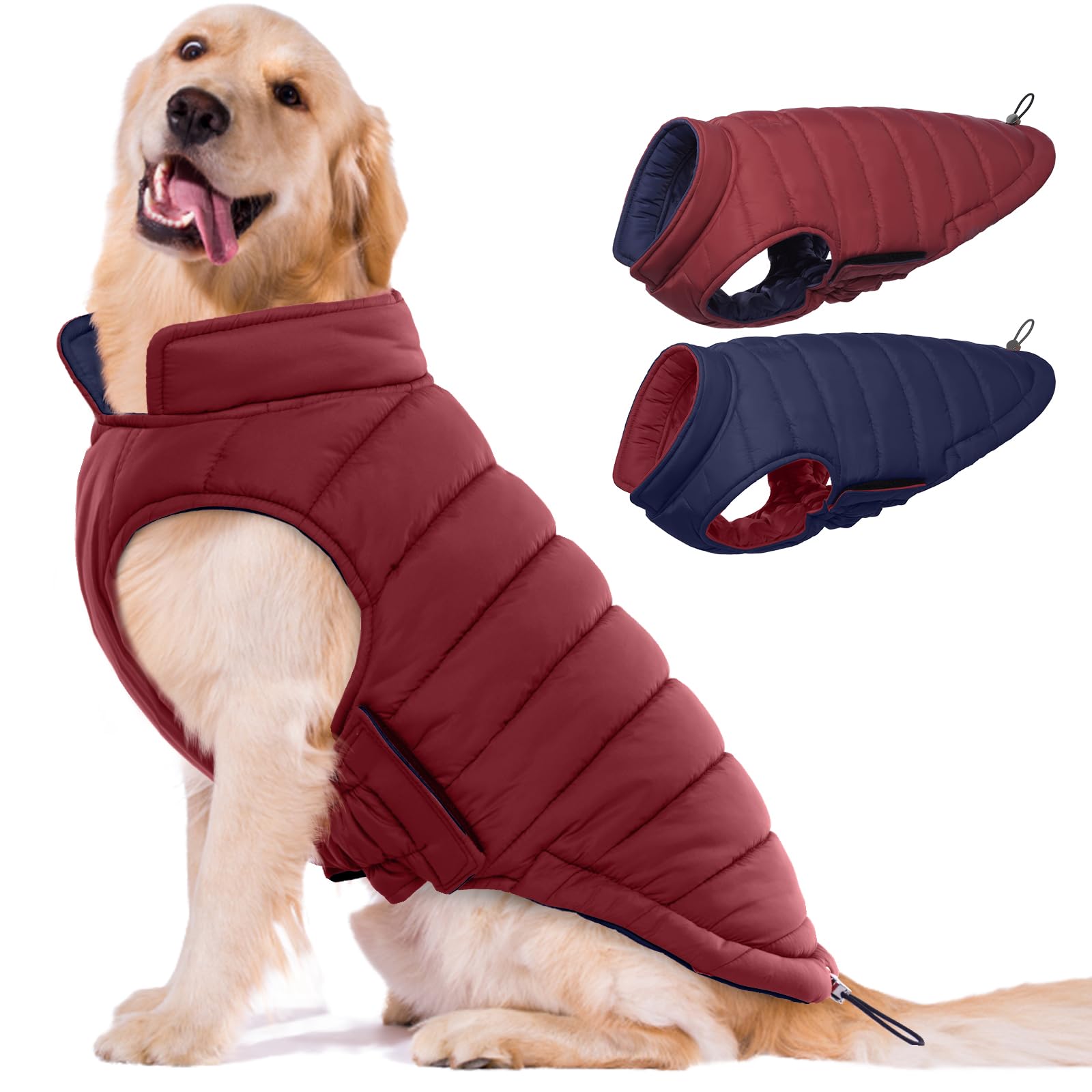 Lelepet Reversible Dog Puffer Jacket Warm Dog Coat -Lightweight Windproof Padded Vest For Small Medium Large Dogs Winter Coats W