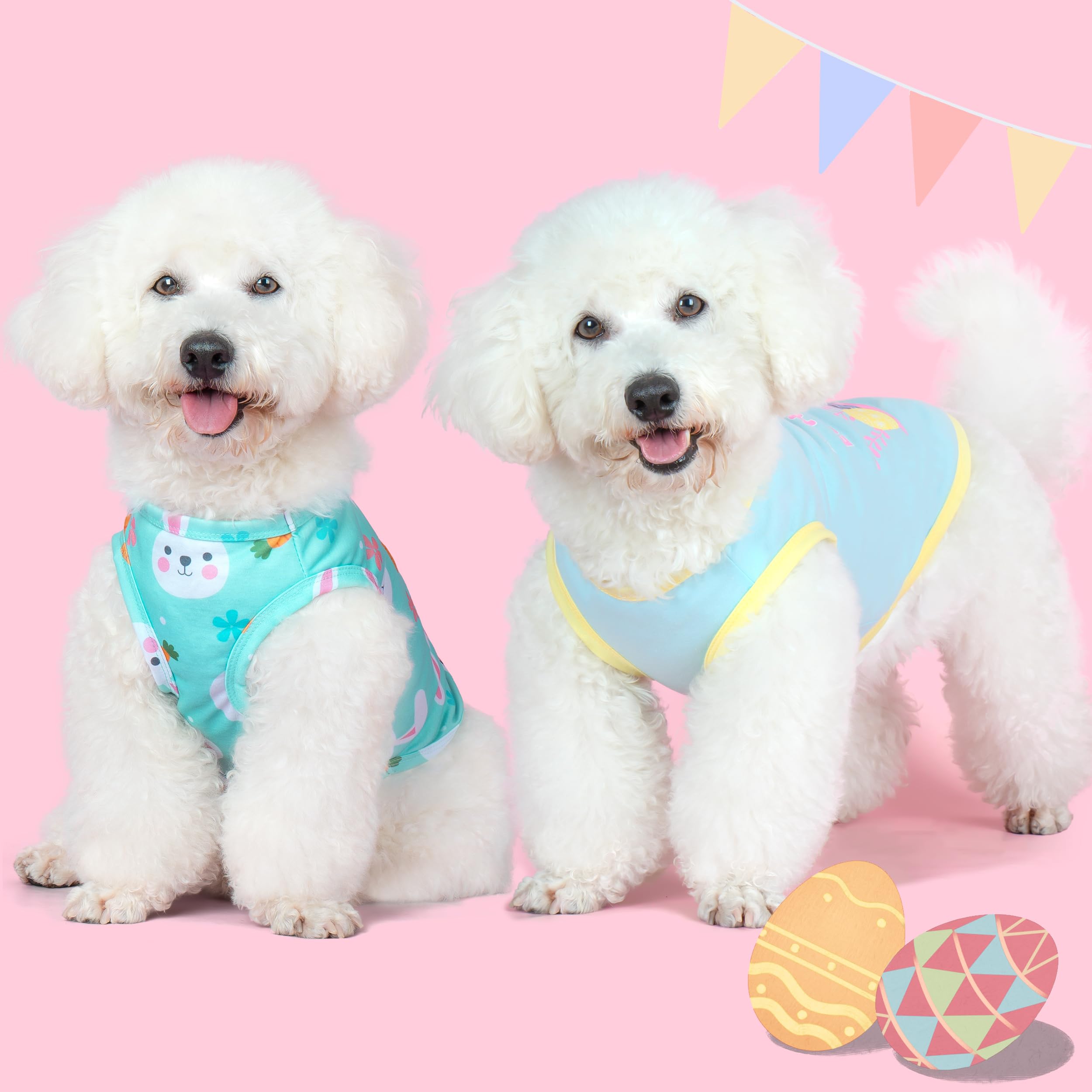 Cyeollo 2Pack Dog Easter Shirt For Small Dogs Soft Breathable T Shirts Dog Tank Top Vest T-Shirt Rabbit Print Pet Apparel