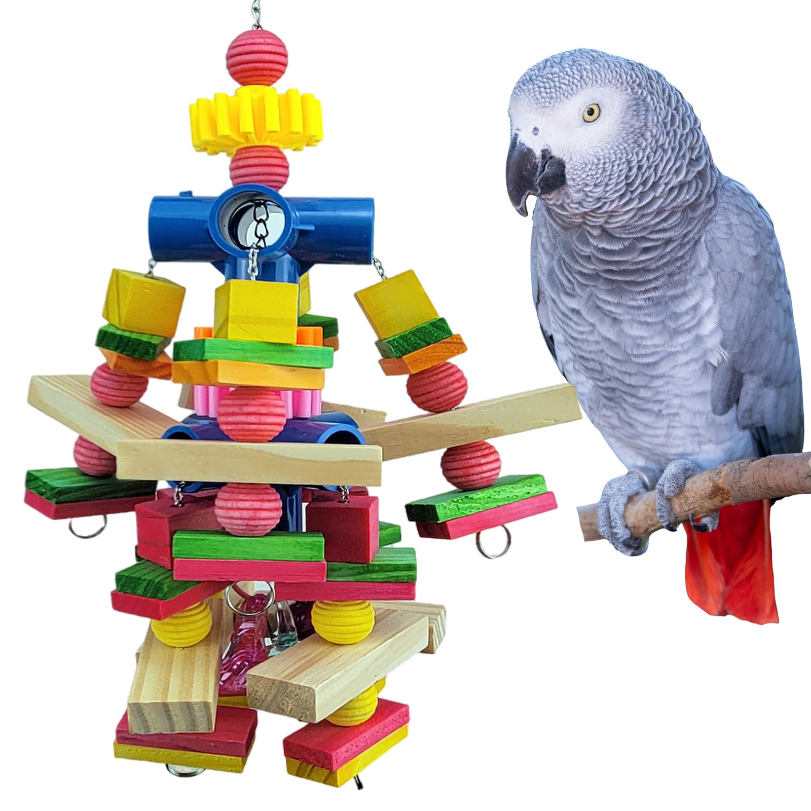 Parrot Toys for African Grey Parrots, Cockatoos, Small Macaws, Amazon Parrots Small and Medium Birds Natural Wooden Safe and Dur