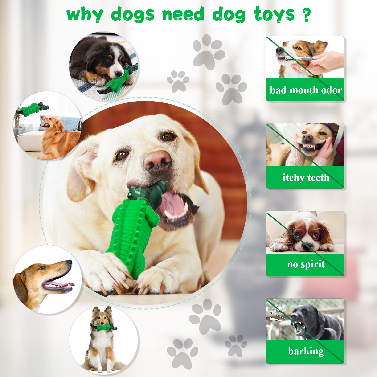 Fuufome Dog Chew Toy - Indestructible Nylon for Aggressive Chewers, Large, Green, Model 04, Reduces Anxiety and Boredom