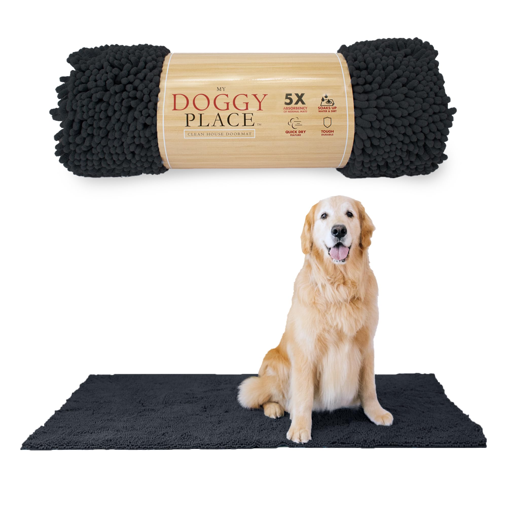 My Doggy Place Microfiber Dog Mat for Muddy Paws, 60 x 36 Charcoal - Non-Slip, Absorbent and Quick-Drying Dog Paw Cleaning Mat, 