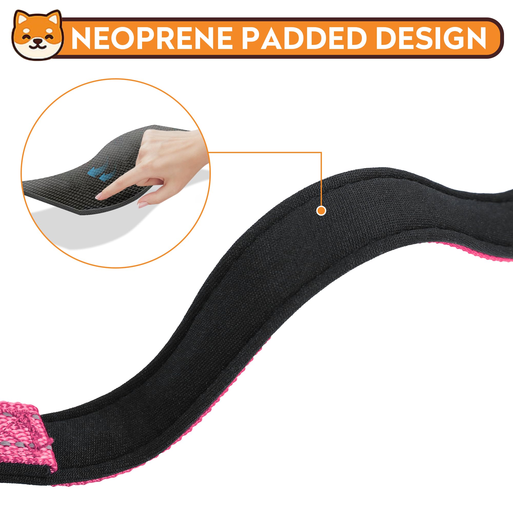 Pwod Reflective Dog Collar, Adjustable Soft Neoprene Padded Nylon Pet Collars With Buckle For Small Dogs, Hotpink,S
