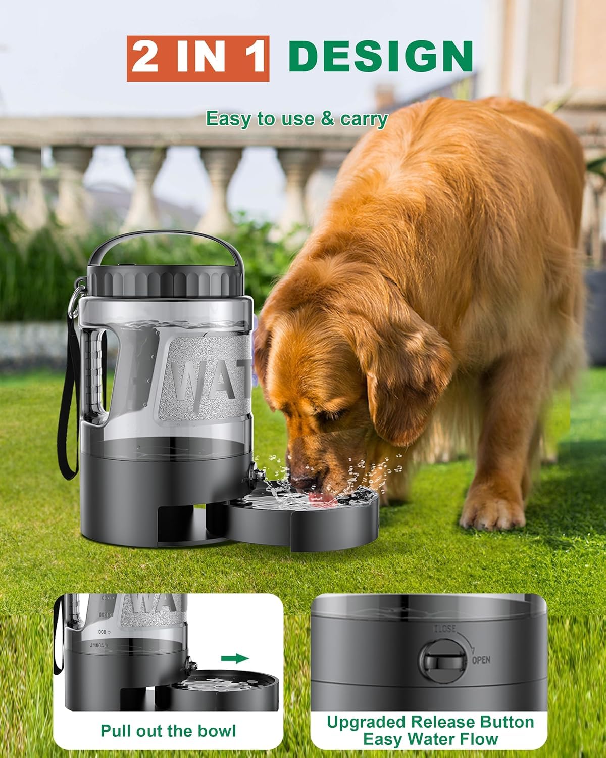 Dog Water Bottle Portable Bowls - 95oz Large Travel Water Bowl Dispenser for Dogs, Pet Camping Beach Essentials Traveling Car Pa