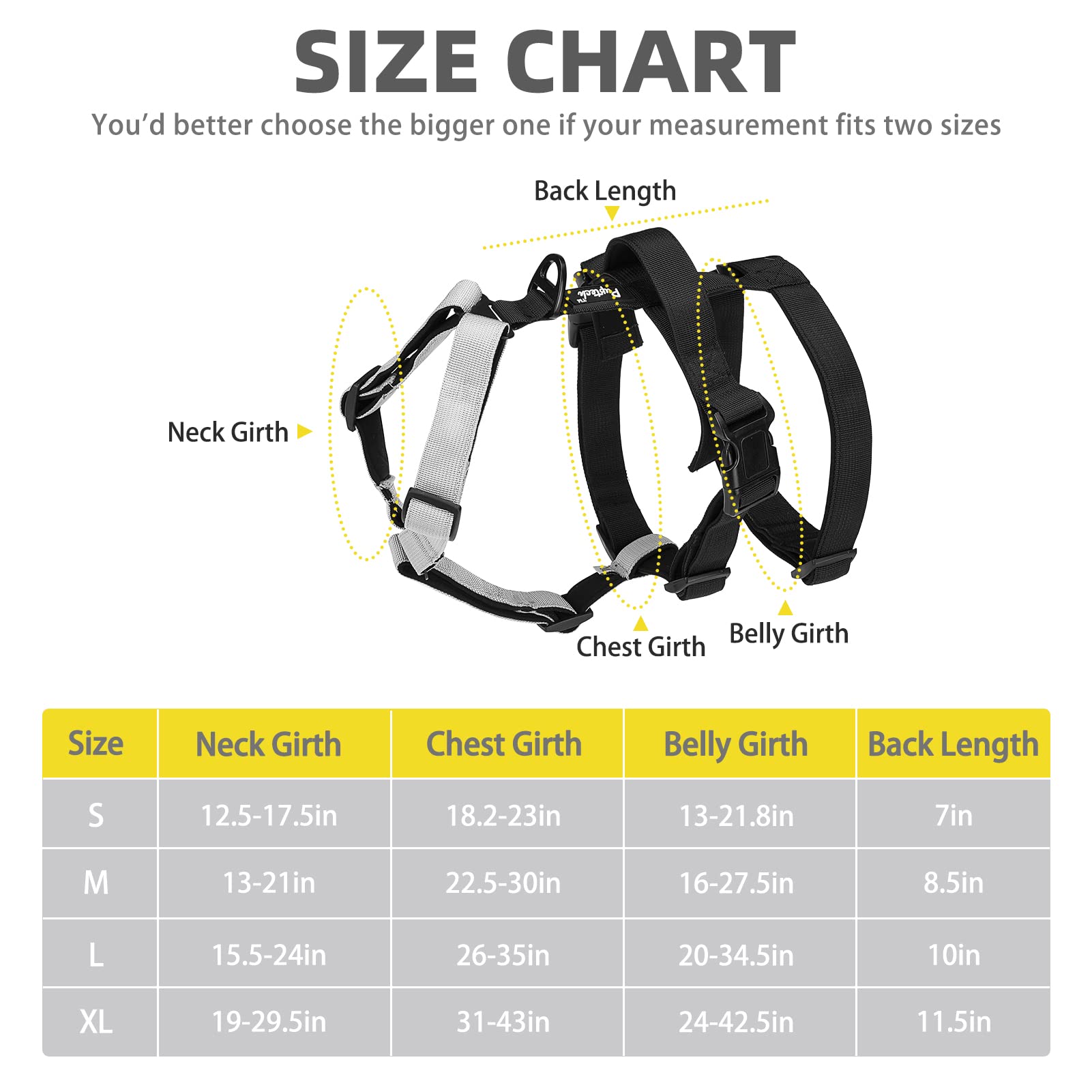 PUPTECK Escape Proof Dog Harness, No Pull Soft Padded Halter, Small, Black & Snow White, Model PUP23DHS01-S-Blk