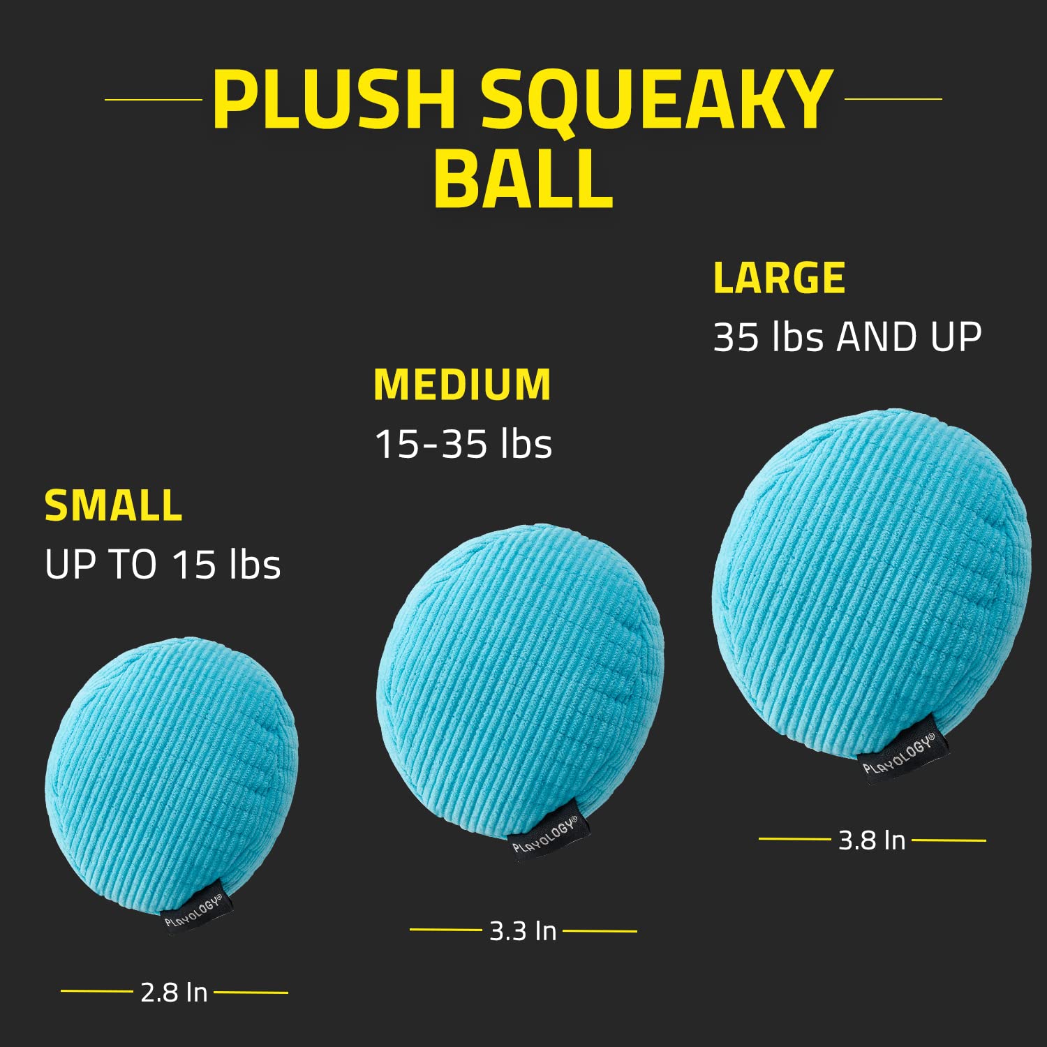 Playology Plush Squeaky Ball Dog Toy- Medium Dog Breeds (15-35 Lbs)- Engaging All-Natural Peanut Butter Scent