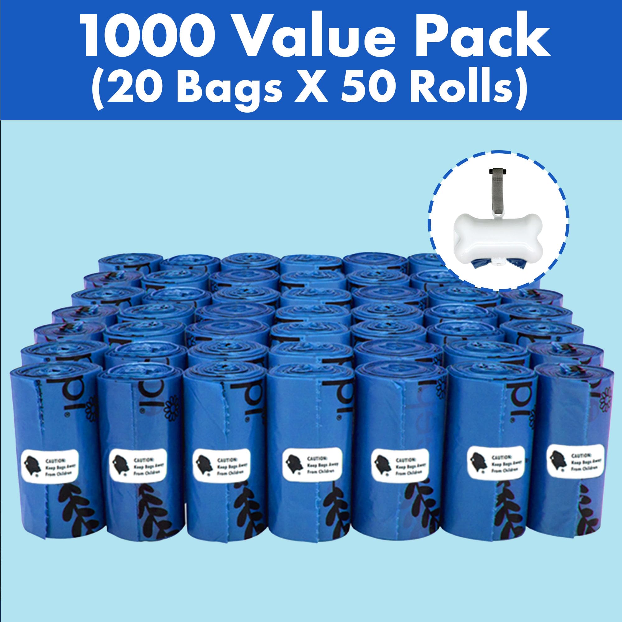 GORILLA SUPPLY Dog Poop Bags - 1000 Count, Blue, 9 x 13, Plastic, with Dispenser & Leash Tie, Model 1000-BL-PO