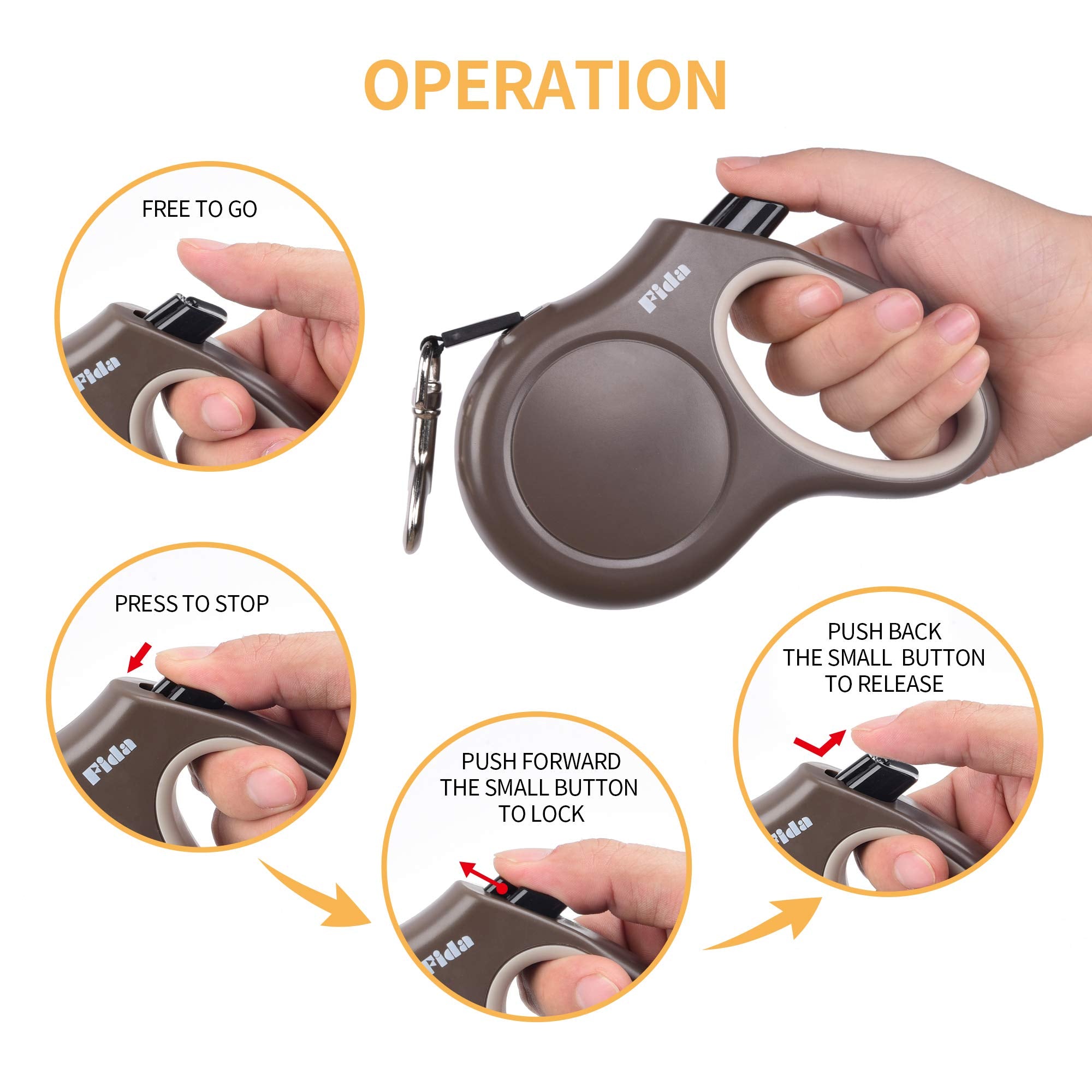 Fida Retractable Dog Leash X-Small Breed, 10 Ft Durable Pet Walking Leash For Extra Small Dogs/Cats/Small Animals Up To 18Lbs, 360?Tangle Free, Coffee/Brown