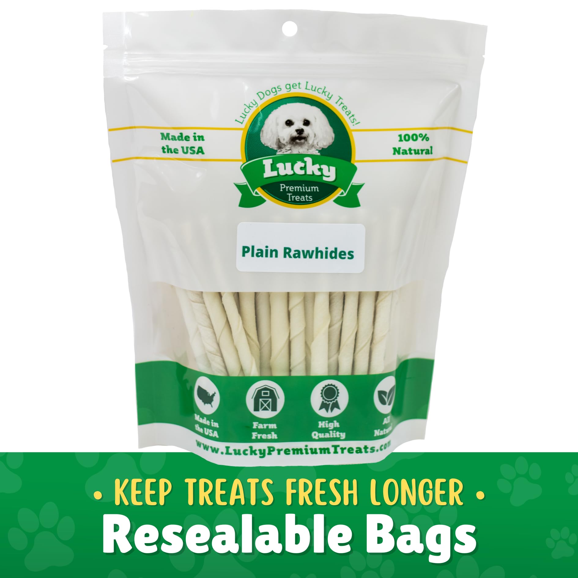 Natural Rawhide Twist Sticks Dog Treats - 60ct. Premium Rawhide Chew Sticks - Long Lasting Chews for Small Dogs and Puppy Treats