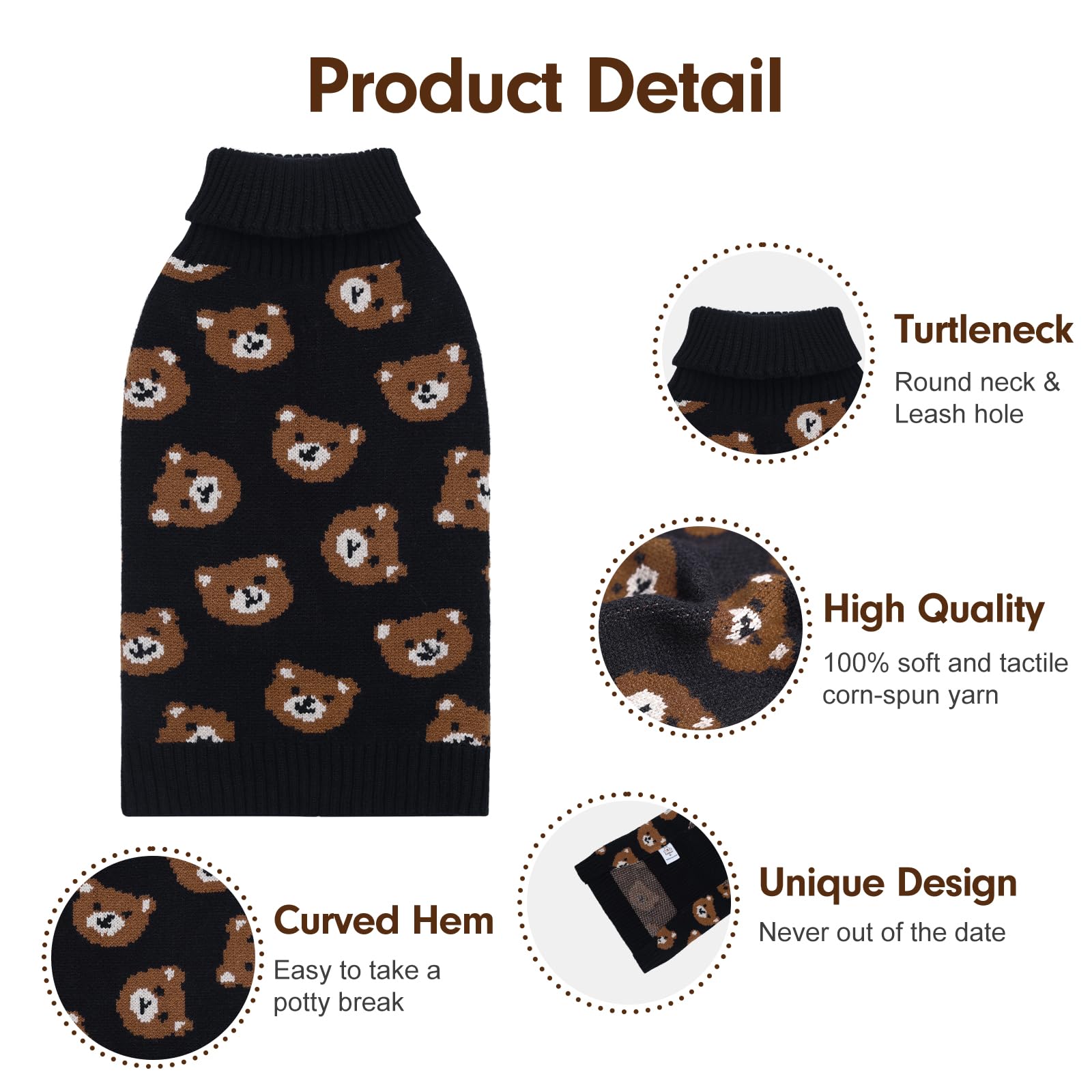Cutebone Cute Dog Sweater For Small & Medium Dogs, Bear Pattern Winter Pullover Dog Coat For Chihuahua Yorkie Ds97S