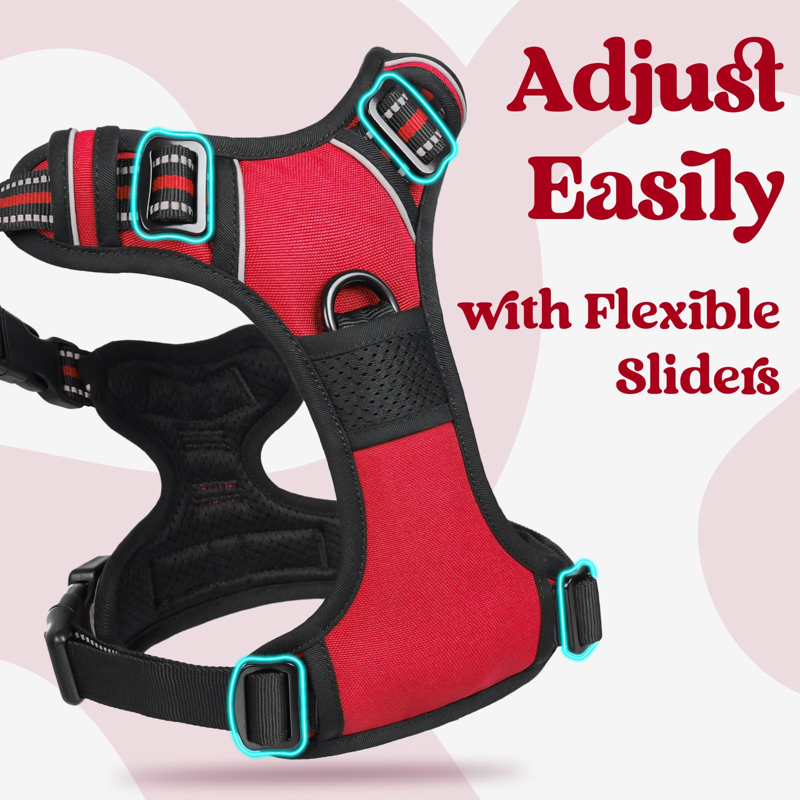Rabbitgoo Dog Harness Small Sized, No Pull Pet Harness With 3 Buckles, Adjustable Soft Padded Pooch Vest With Instant Control Handle, Easy Walking Reflective Pet Vest For Small Dogs, Red, S