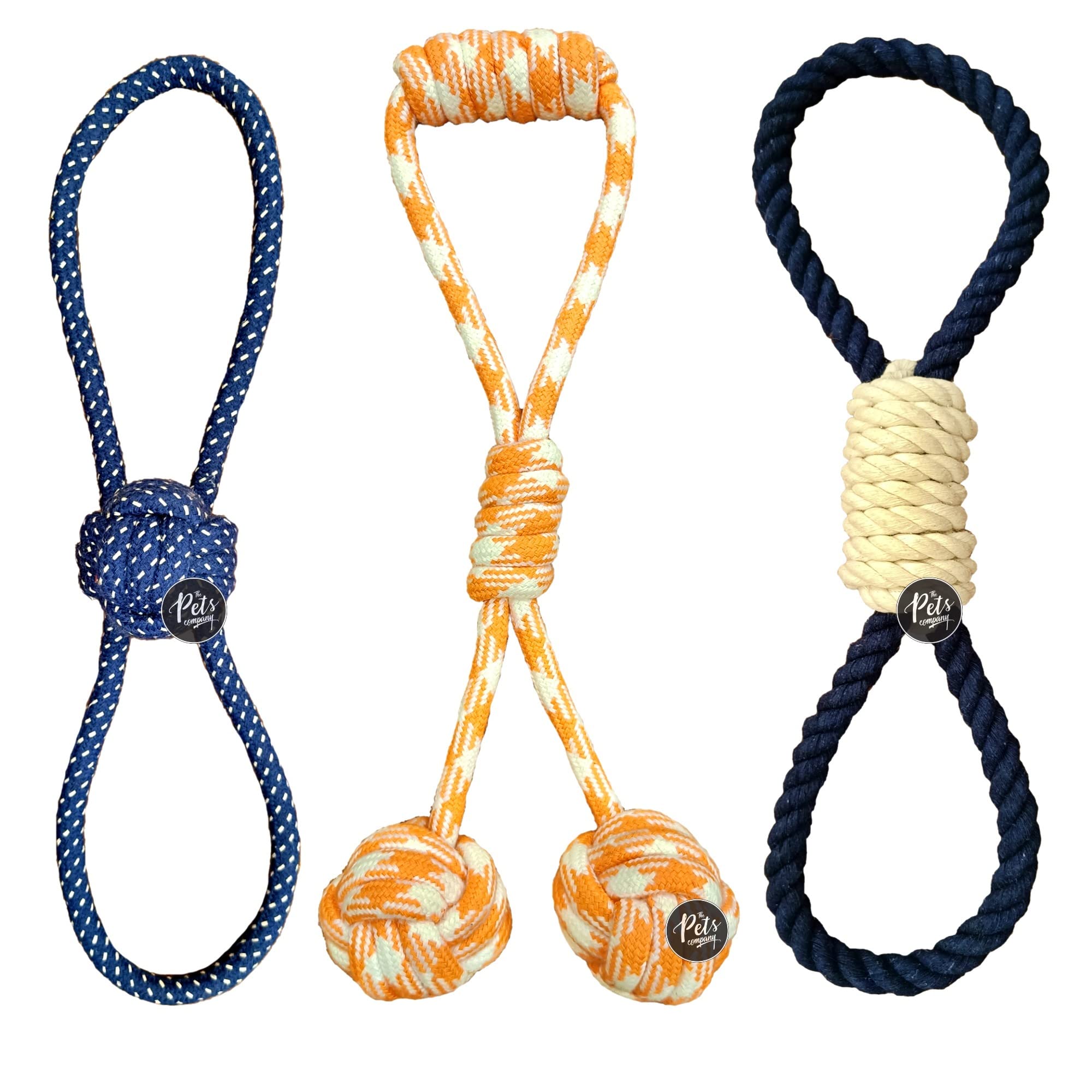 The Pets Company Dog Rope Toy For Adult Aggressive Chewers, Dental Cleaning (Tug 2 Balls + Natural Tug + Infinity Loop) Dog Toy