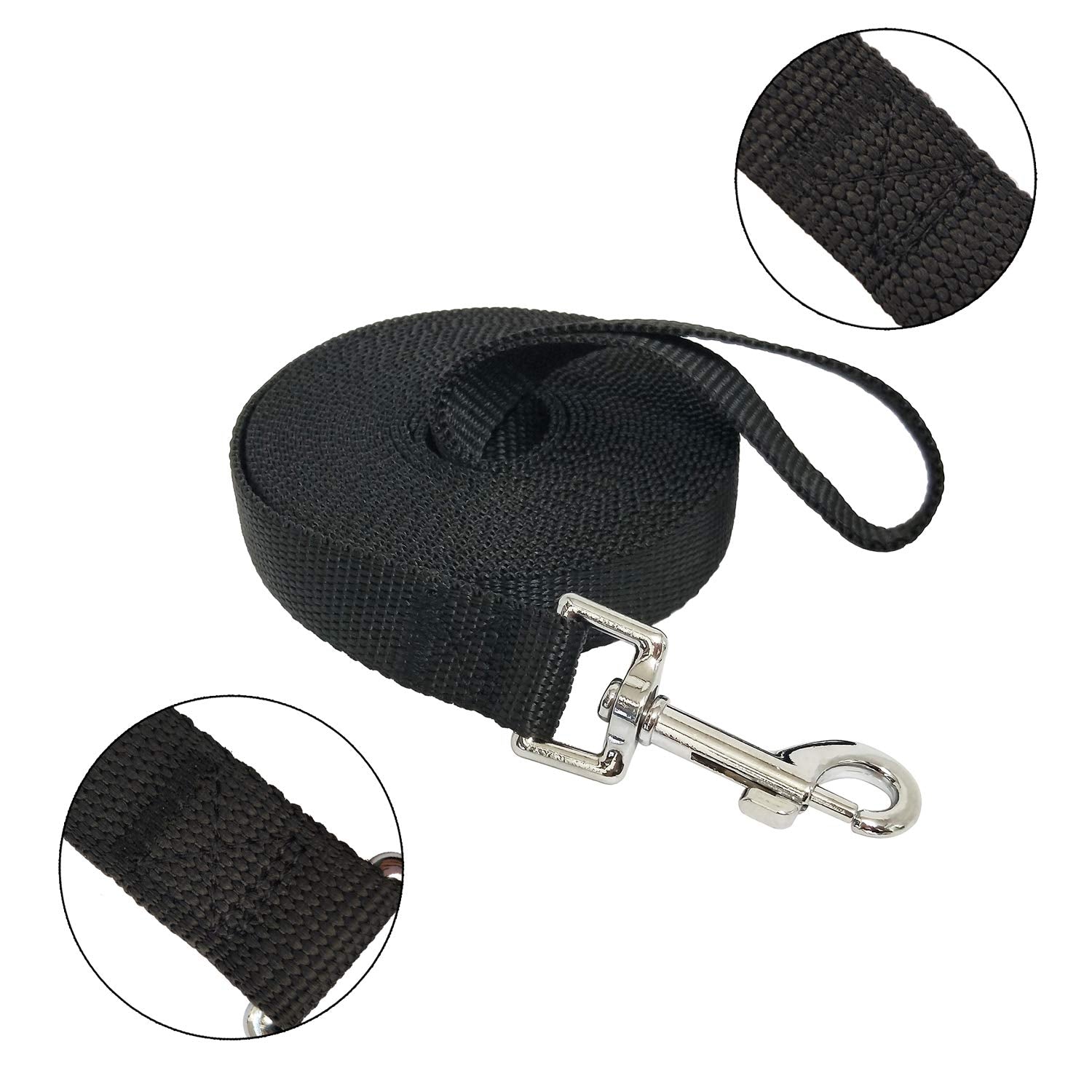 Nylon Training Dog Leash For Small Medium Large Dogs, 15Ft 20Ft 30Ft 50Ft Long Leash Dog/Puppy Lead For Obedience Recall Training, Camping (15Ft, Black)