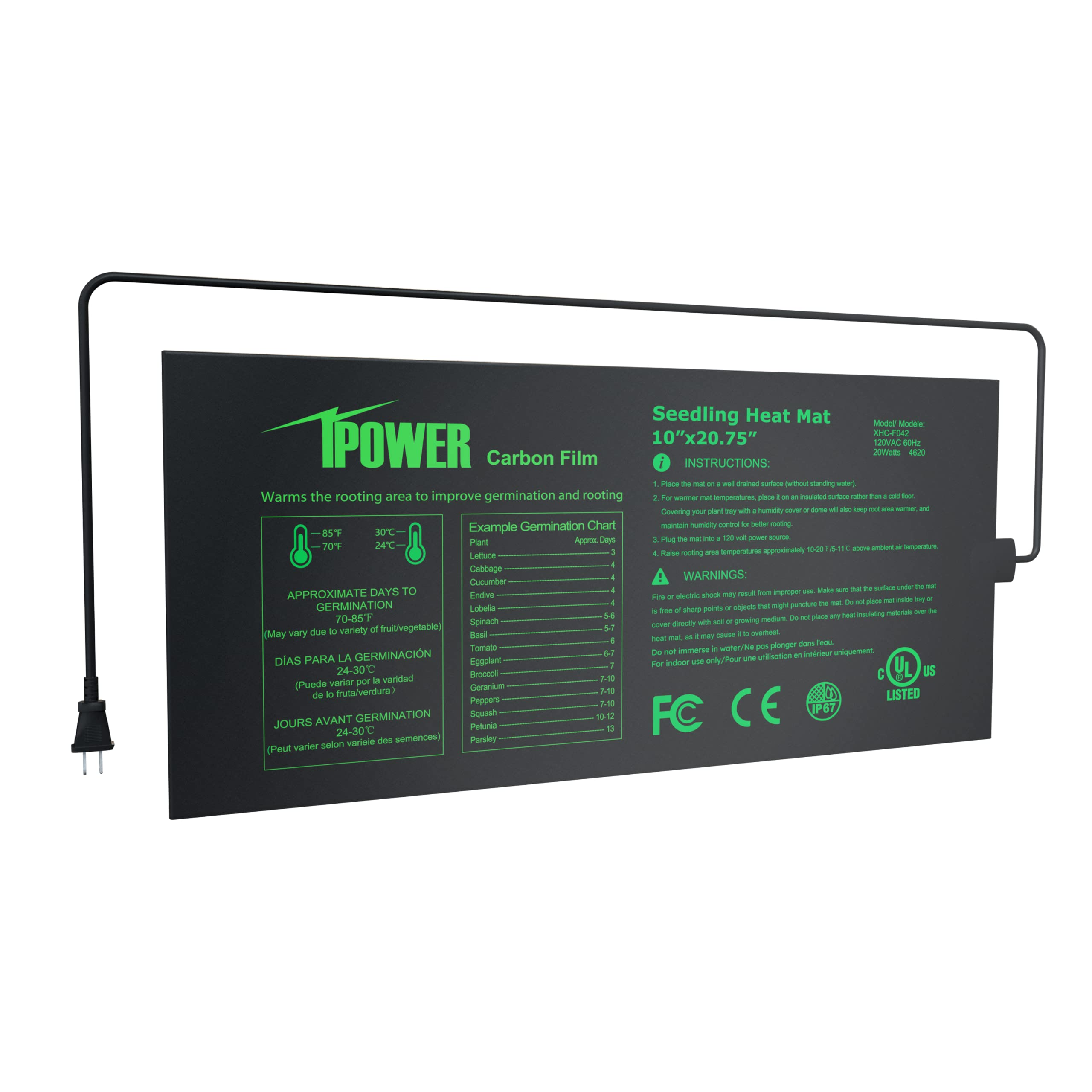 Ipower 10 X 2075 Seeding Heat Mat Upgraded Carbon Film Indoor Warm Hydroponic Plant Germination Starting Pad Durable Waterproof,